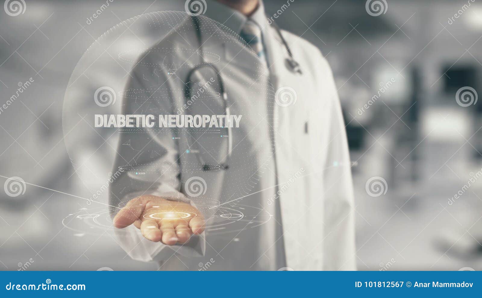 Doktorski mienie w ręka cukrzyka neuropatii. Pojęcie podaniowa nowa technologia w przyszłościowej medycynie