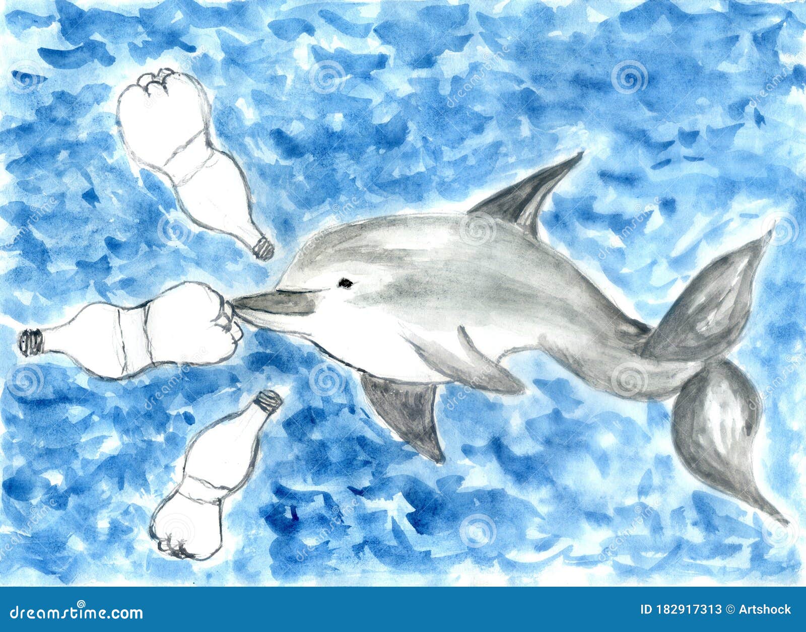Dolfijn en stock Illustration of oceaan