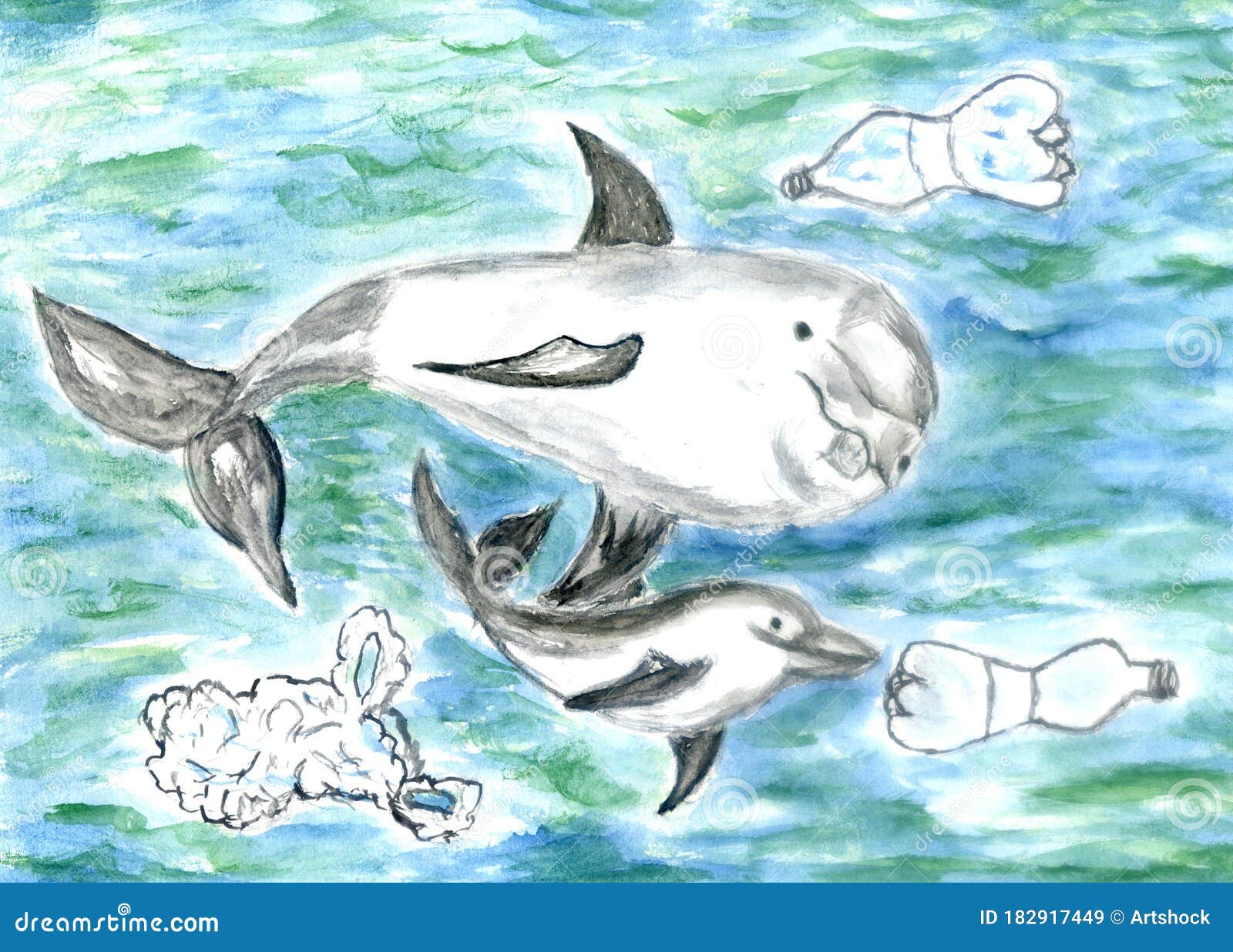 doos Onenigheid oogsten Dolfijn en plastic stock illustratie. Illustration of einde - 182917449