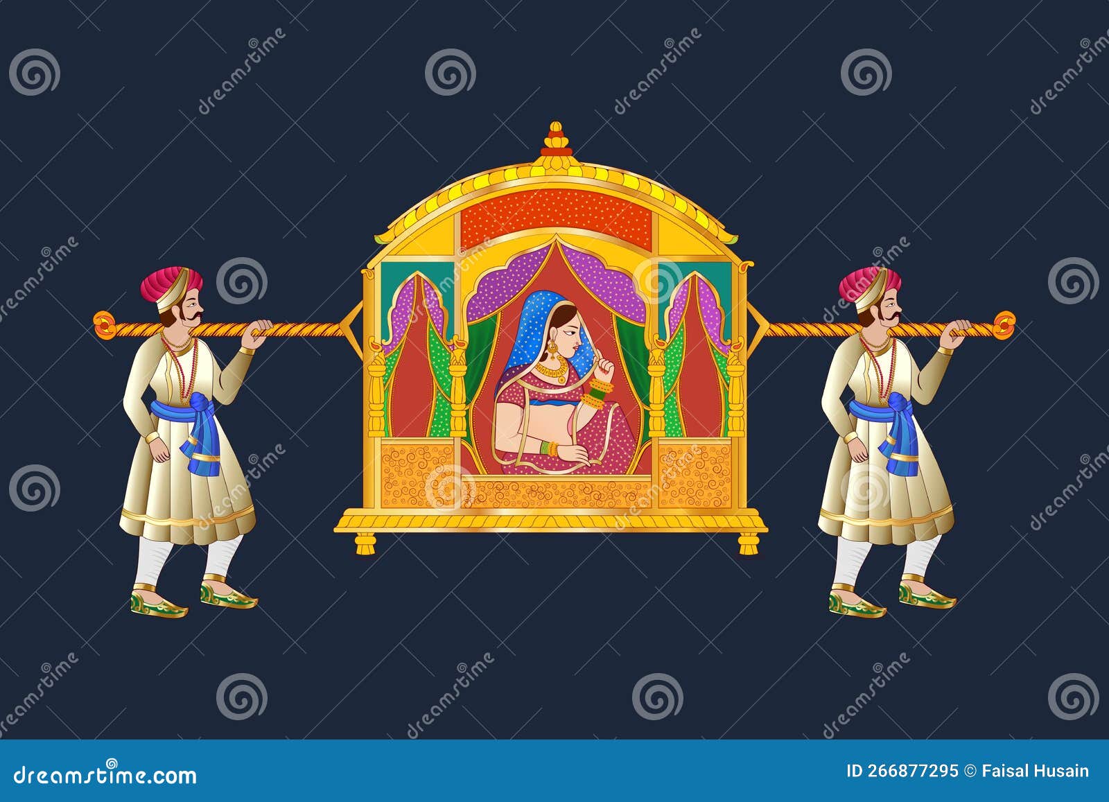Indian Wedding Tradition Bride in Doli Stock Vector Illustration of
