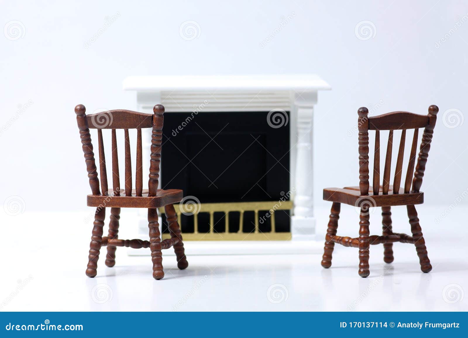 Doll House Interior - Two Chairs Next To Fire Place Isolated on White  Background Stock Photo - Image of house, chair: 170137114