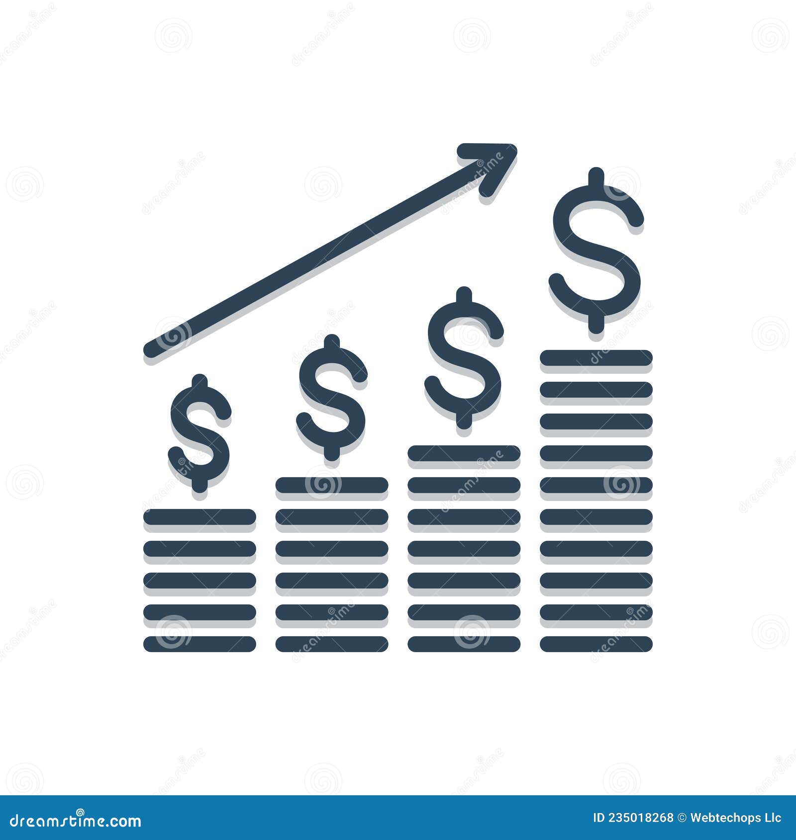 color  icon for dollar analysis  bars chart, growing and diagram