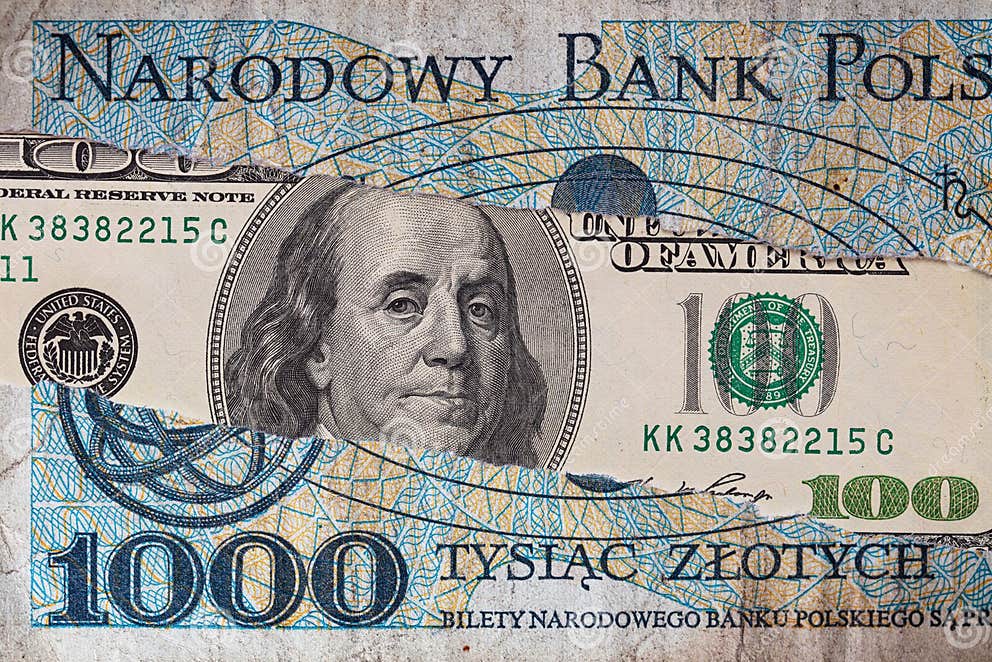 100 Dollar Banknote Through Torn 1000 Polish Zloty Banknote Stock Photo 100-dollar-banknote-through-torn-1000-polish-zloty-banknote-stock-photo