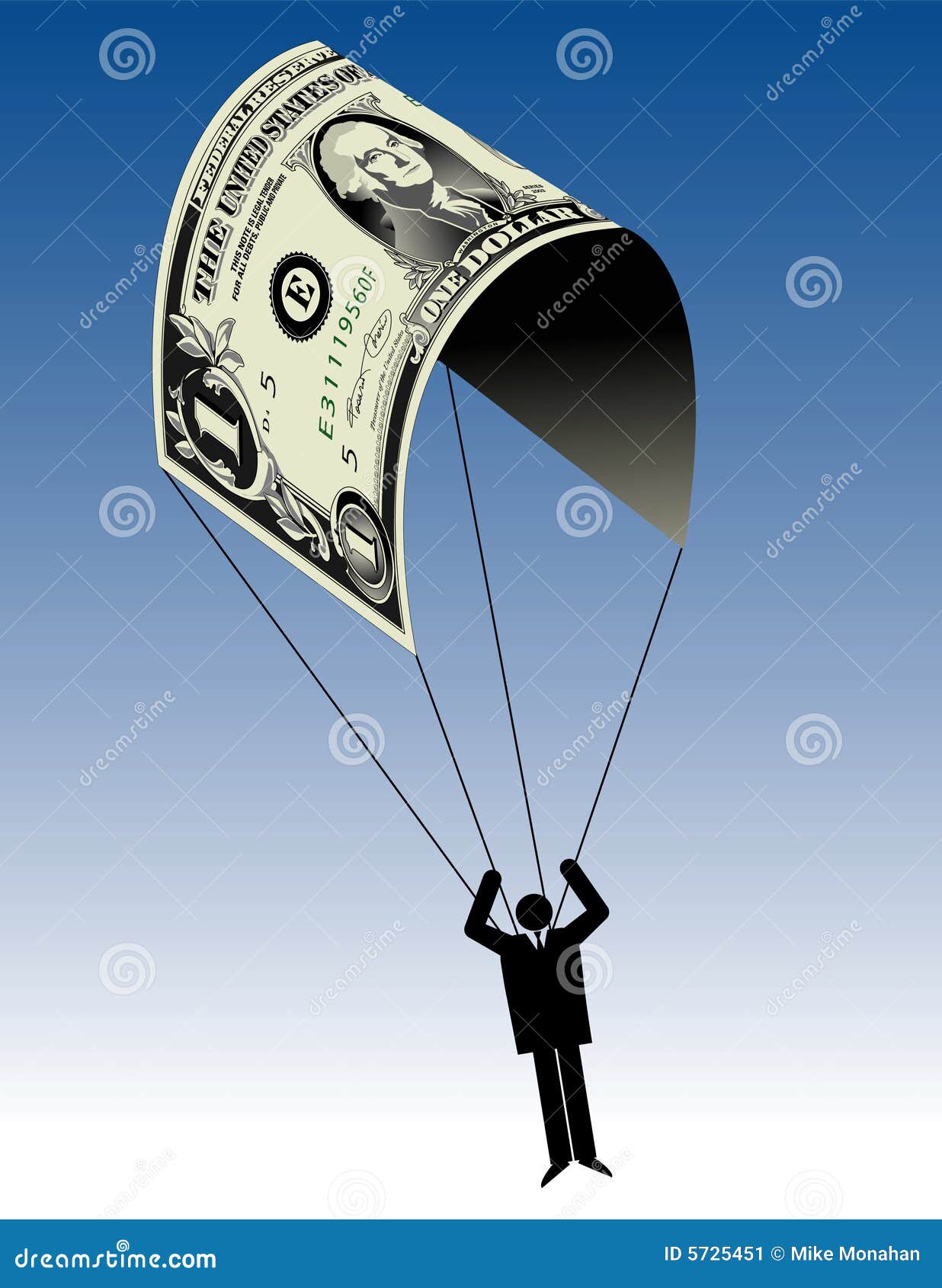 Dollar bill as a parachute stock vector. Illustration of grey 5725451