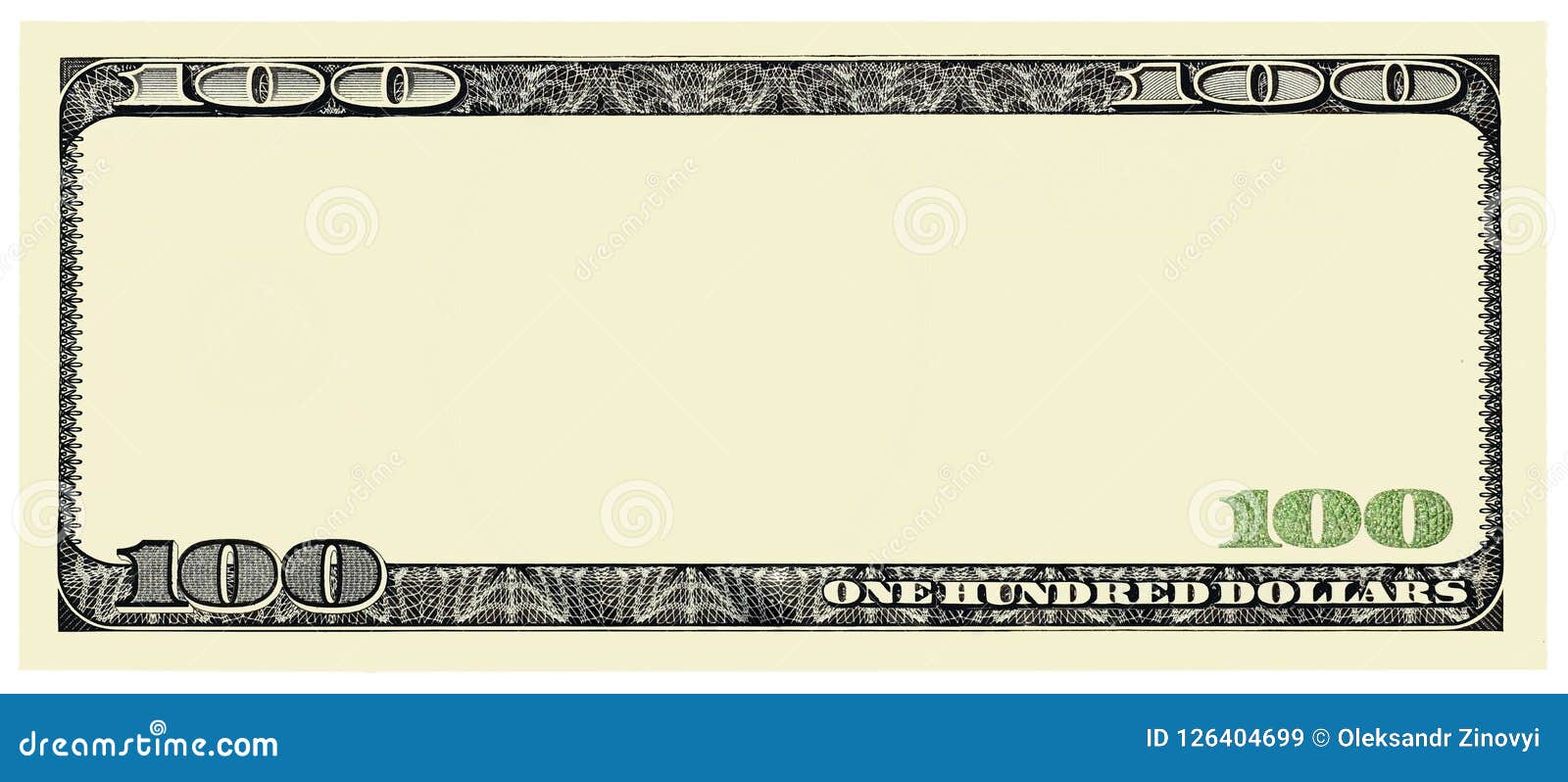 100 Dollar Bill Front Frame for Design Isolated on White Stock Image ...