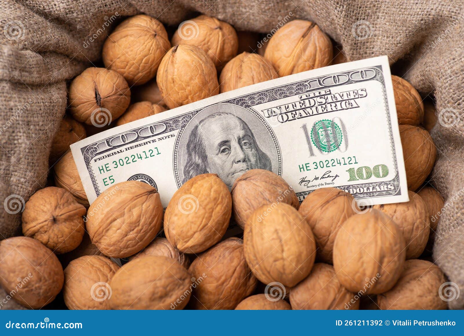 Dollar Bill on Sack of Walnuts Stock Photo Image of shop, pile 261211392