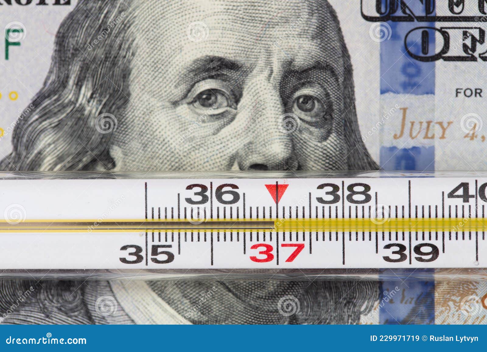 100 Dollar Bill and Thermometer Background Stock Image Image of
