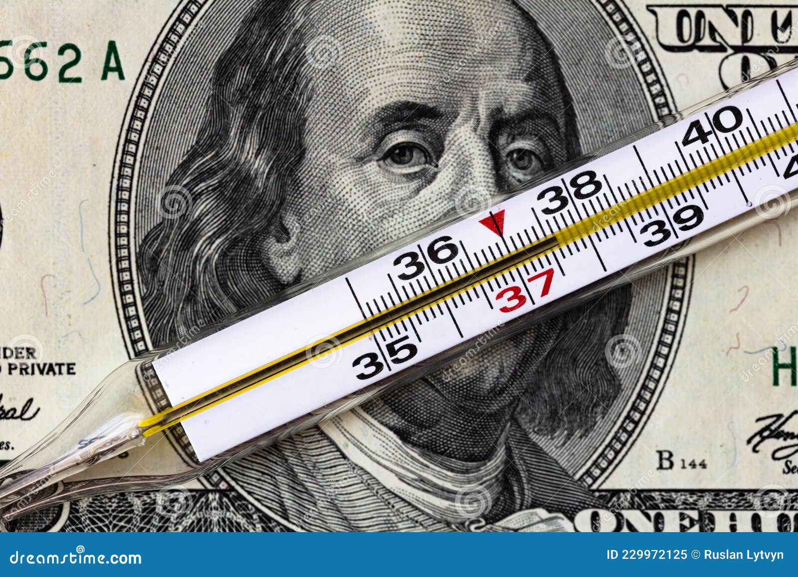 100 Dollar Bill and Thermometer Background Stock Image Image of