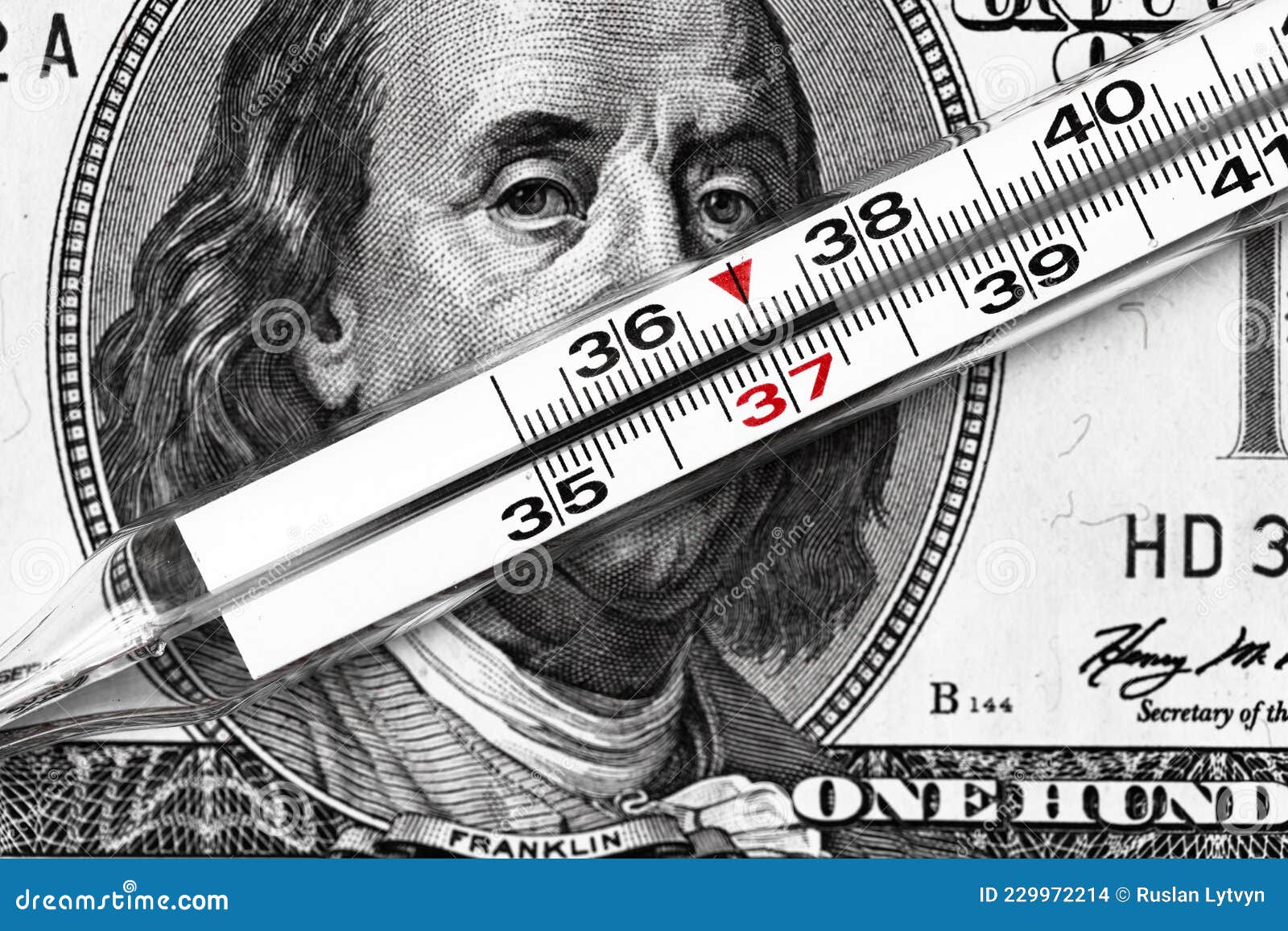 100 Dollar Bill and Thermometer Background Stock Photo Image of bank