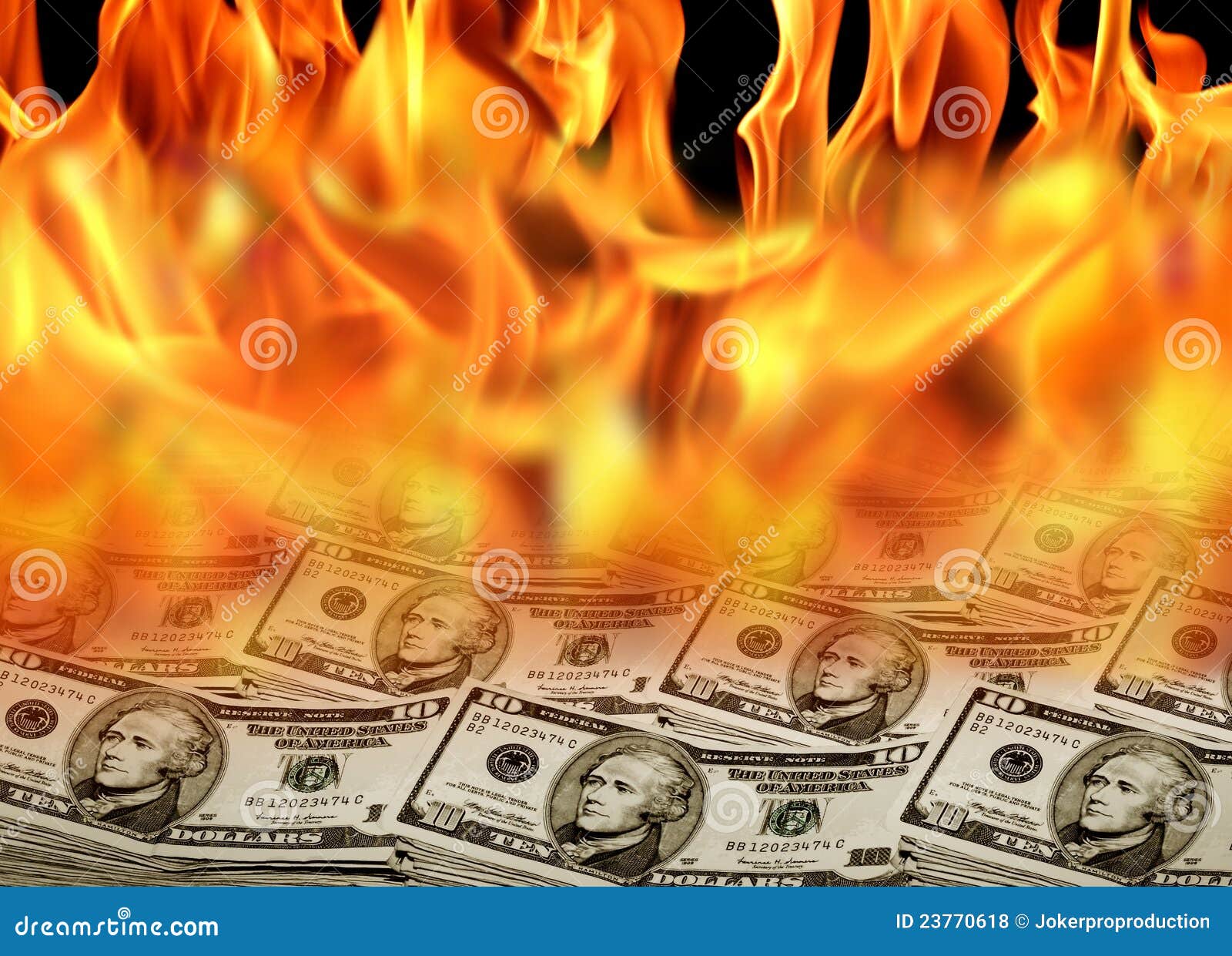 Dollar bills on fire stock photo. Image of bright, finance 23770618