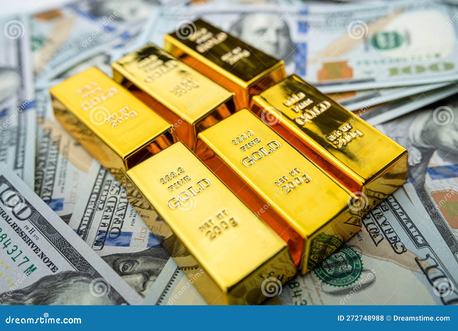 100 Dollar Bills with Gold Bars Bullions Stock Photo Image of