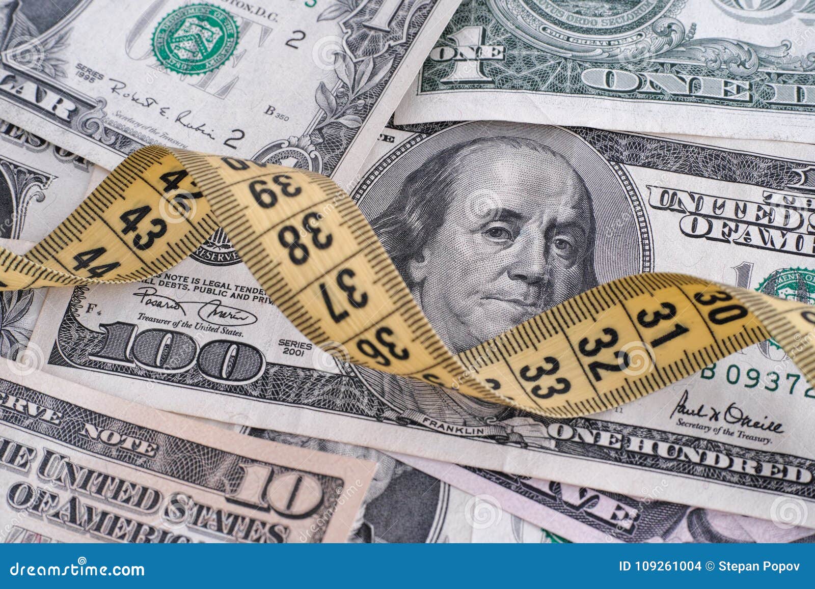 Dollar Bills and Yellow Tape Measure Stock Photo Image of exchange