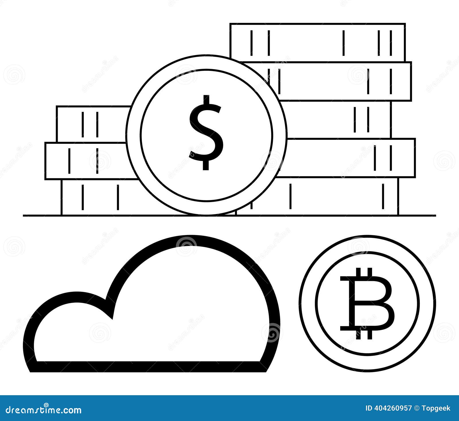Digital Currency Concepts with Dollar, Bitcoin Coins, and Cloud Elements  Illustrating Modern Finances Stock Illustration - Illustration of revenue,  flat: 404260957