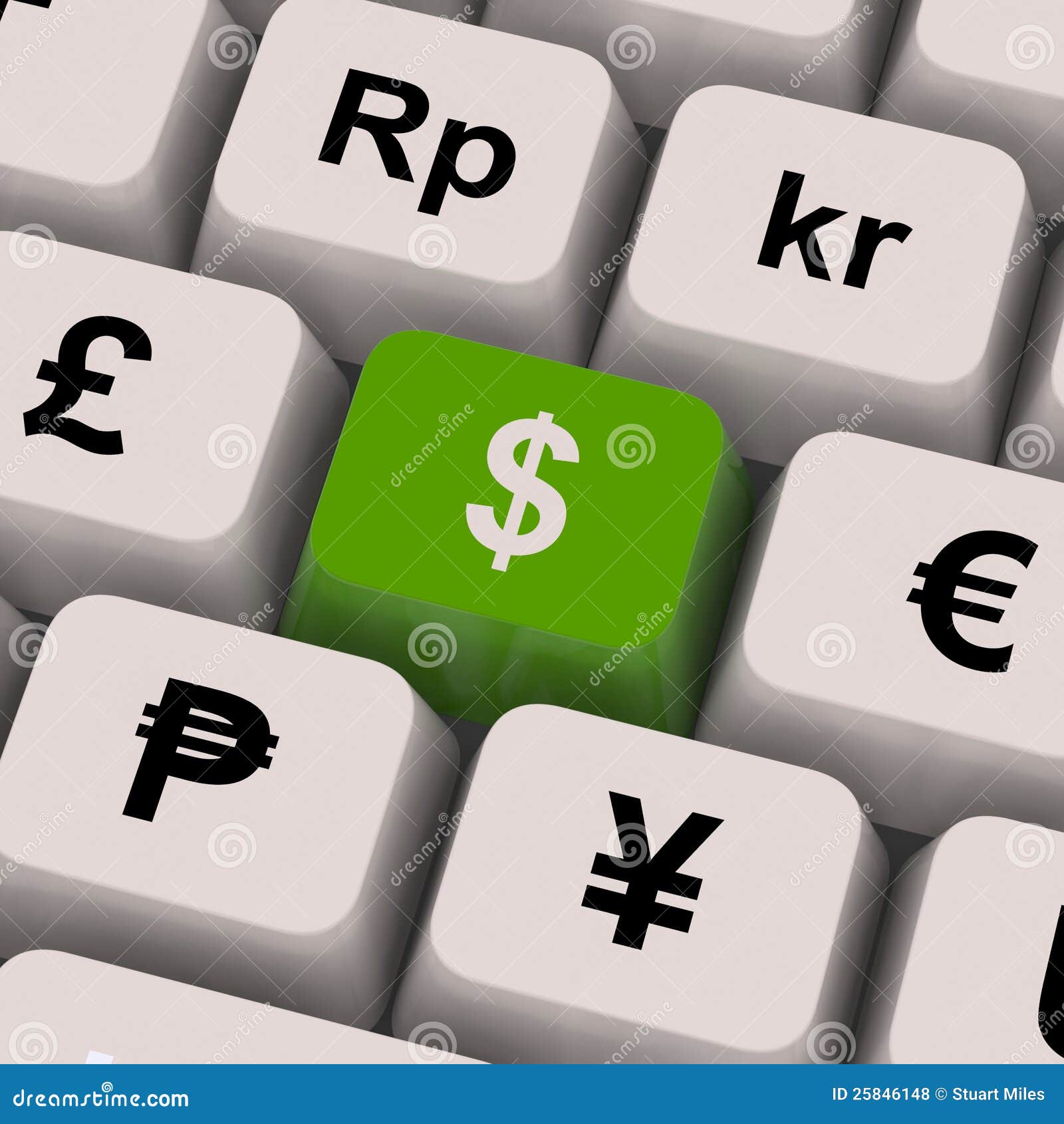 Dollar and Currencies Keys Showing Money Exchange Stock Illustration