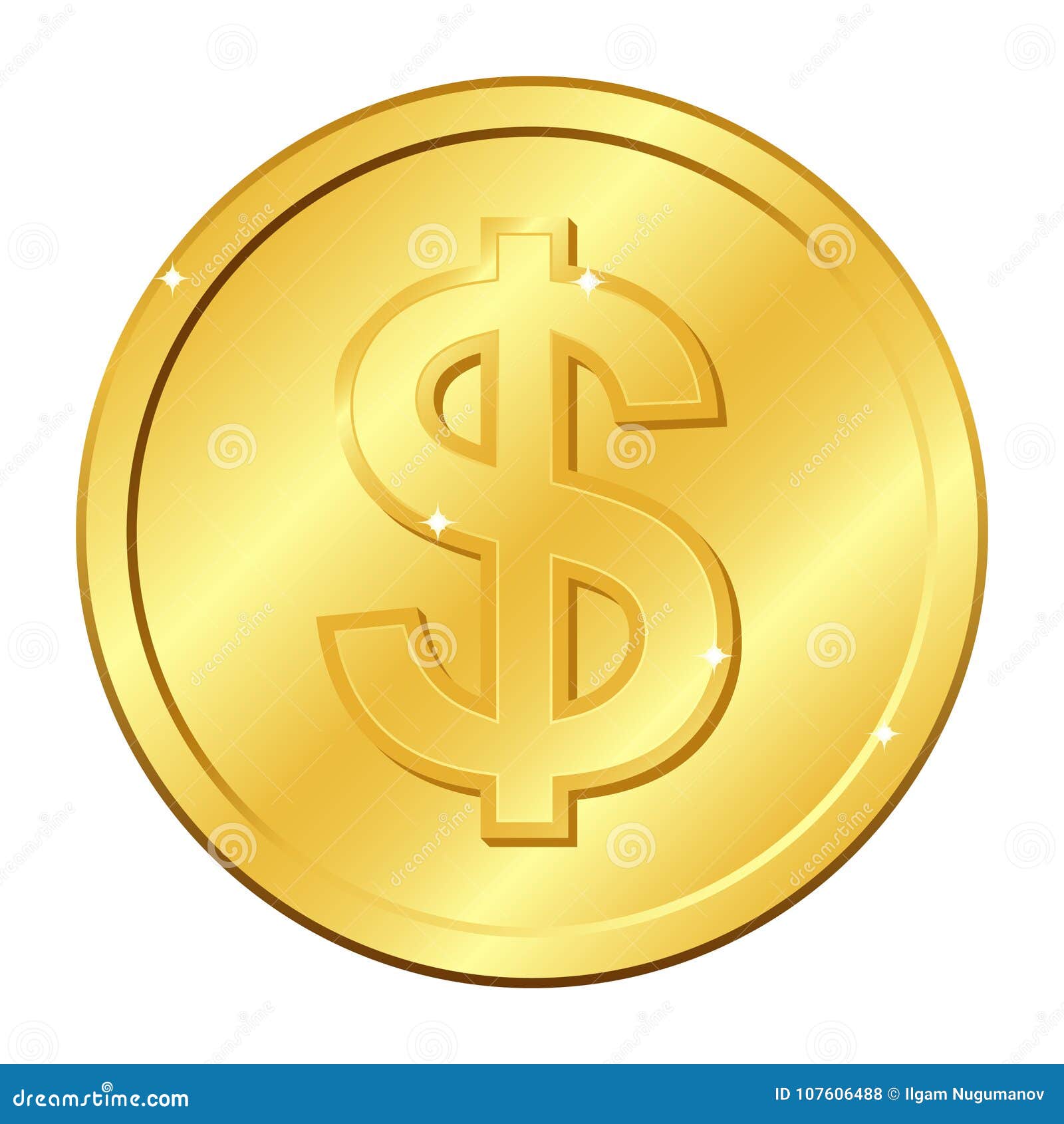 Dollar Currency Gold Coin. Vector Illustration Isolated On ...