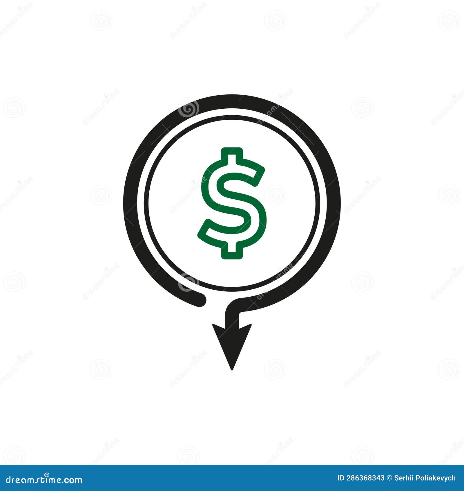 Dollar Down Icon On White Background. Cost Reduction Sign. Dollar Down ...