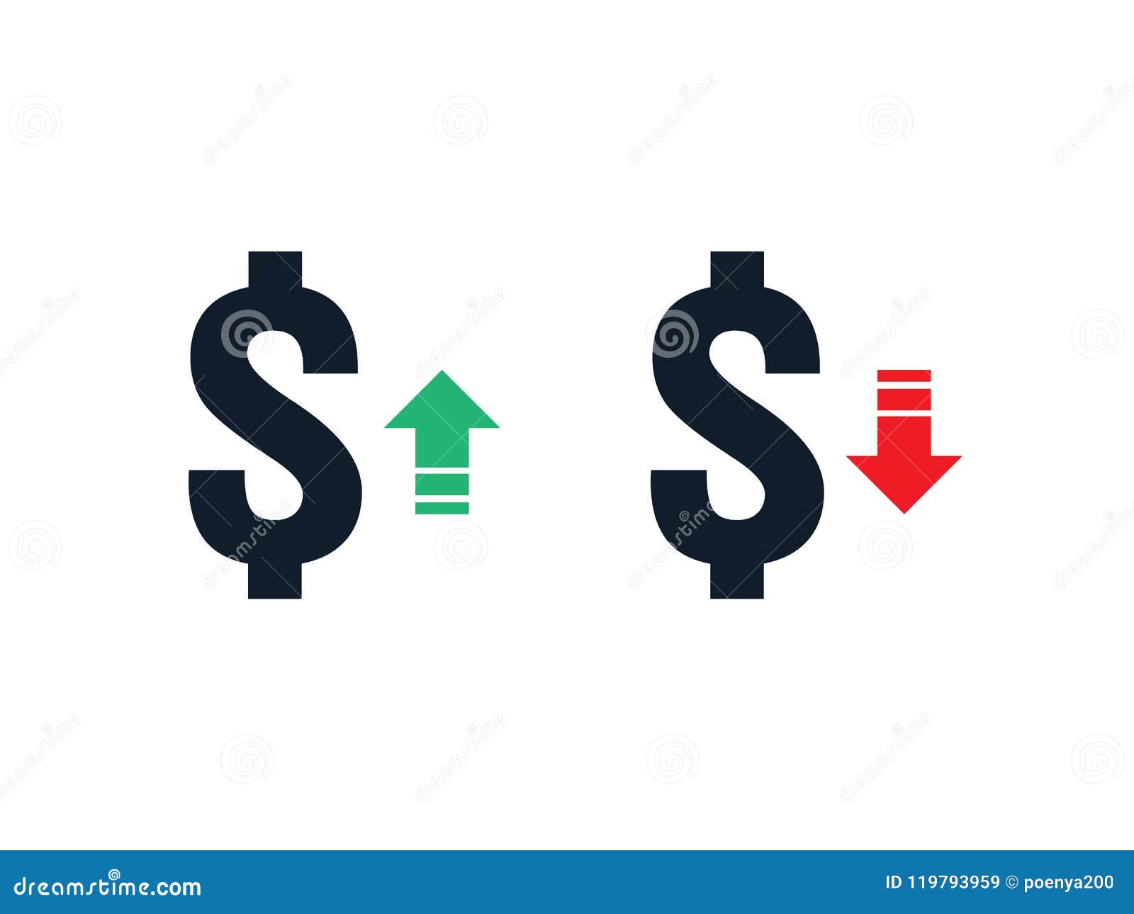 dollar increase decrease icon. money  with arrow stretching rising up and drop fall down. business cost sale and reduction i