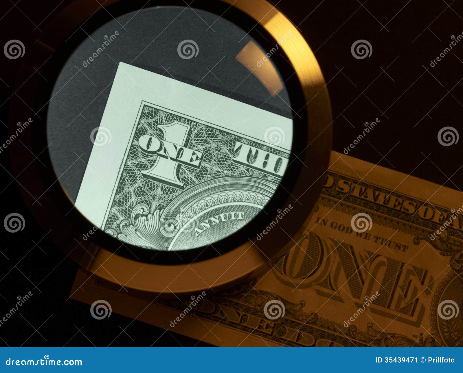 Dollar and magnifier stock image. Image of united, detail 35439471
