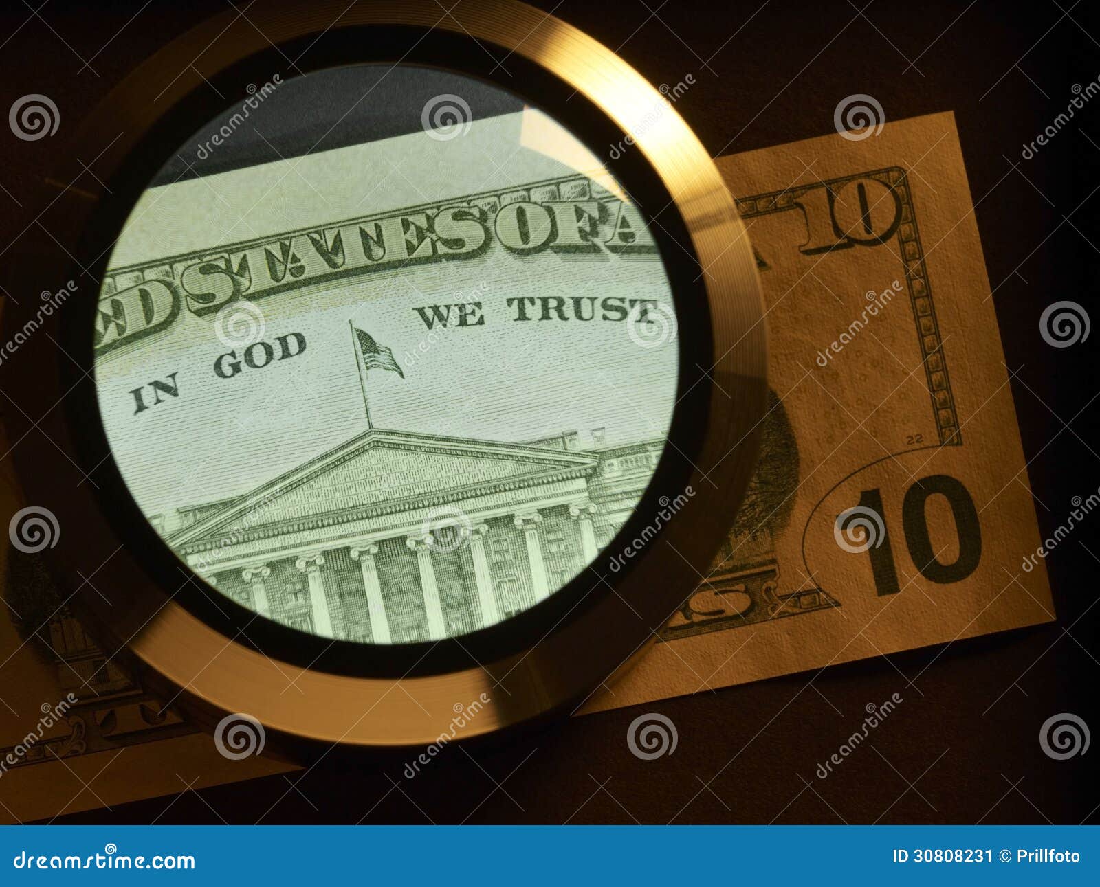 Dollar and magnifier stock image. Image of magnifying 30808231