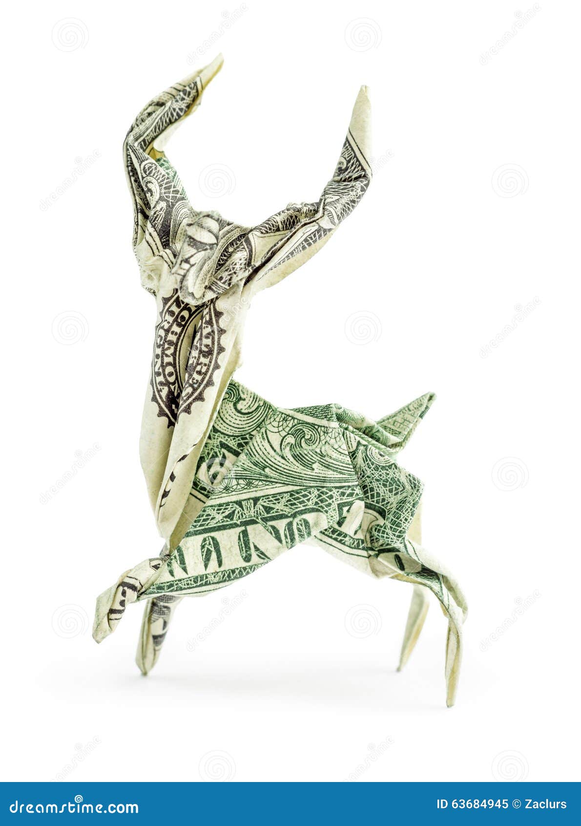 Dollar Origami Deer Isolated Stock Photo Image 63684945