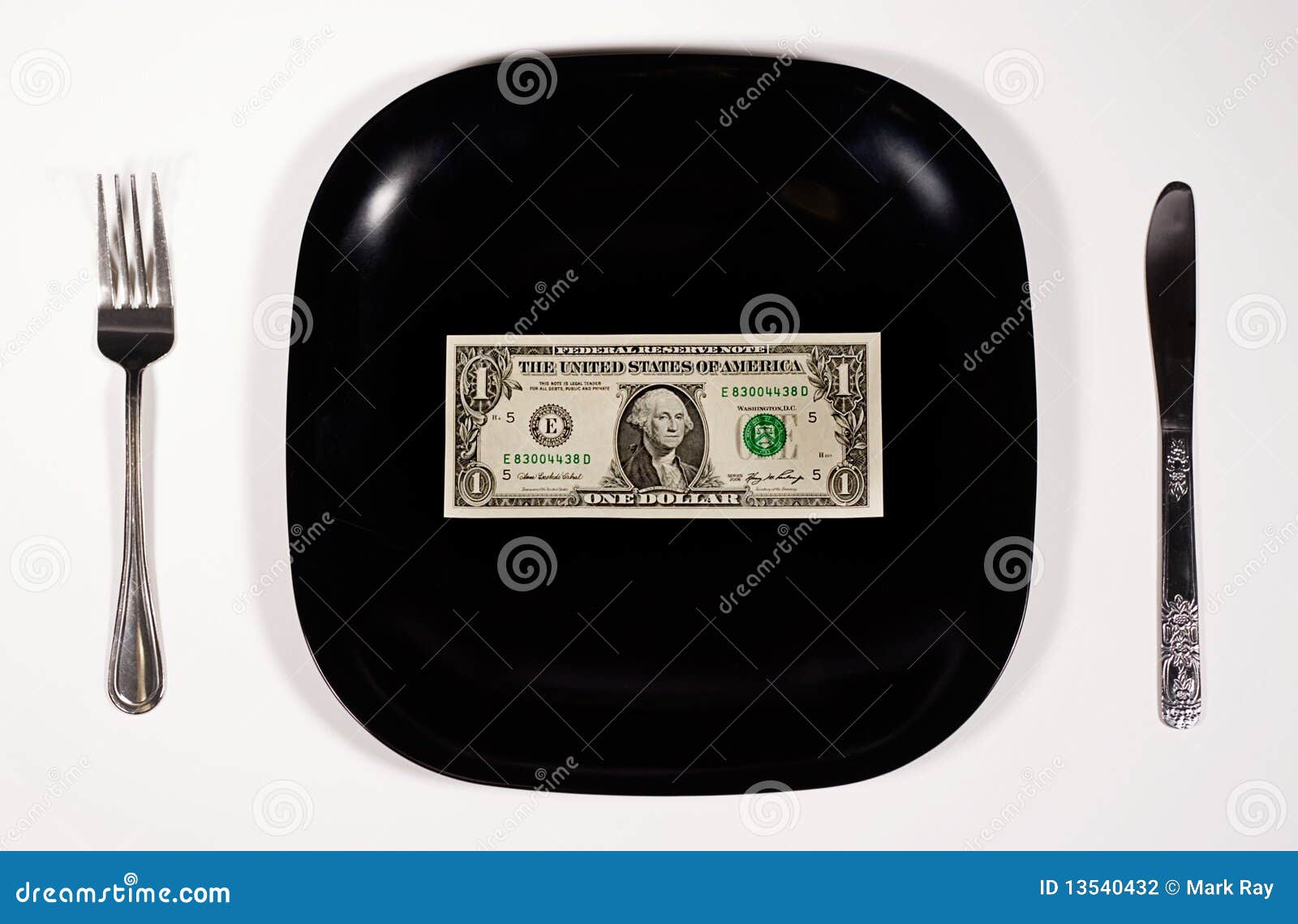 Dollar on Plate stock photo. Image of money, fork, black 13540432