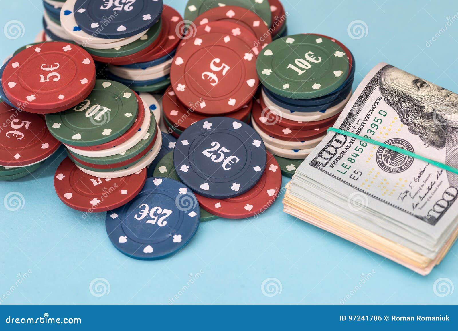 Dollar and poker chips stock photo. Image of casino, macro 97241786