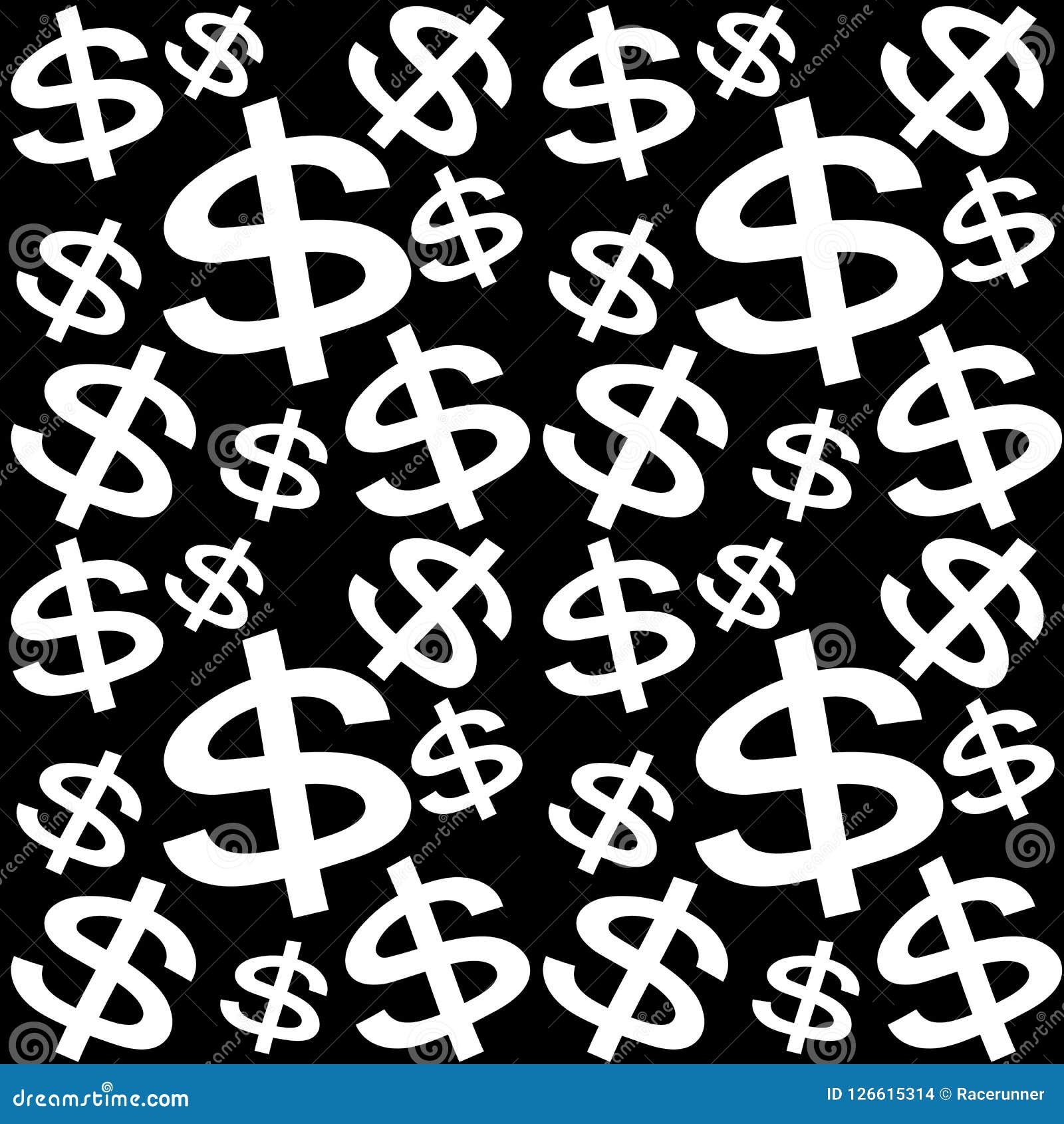 The Dollar Sign. Seamless Black and White Vector Background. Stock