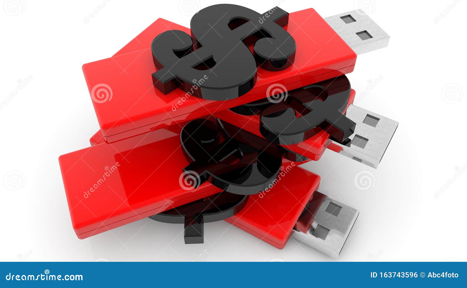 Dollar Signs and USB Flash Drives on Top of Each Other Stock