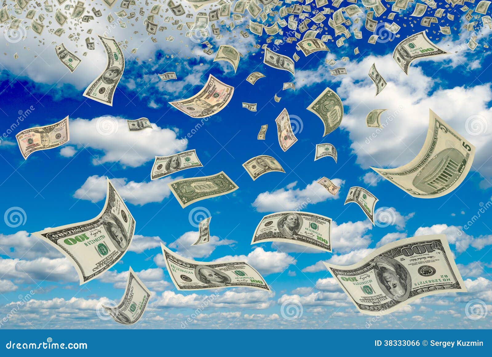 Dollars in the blue sky. stock photo. Image of bribe 38333066