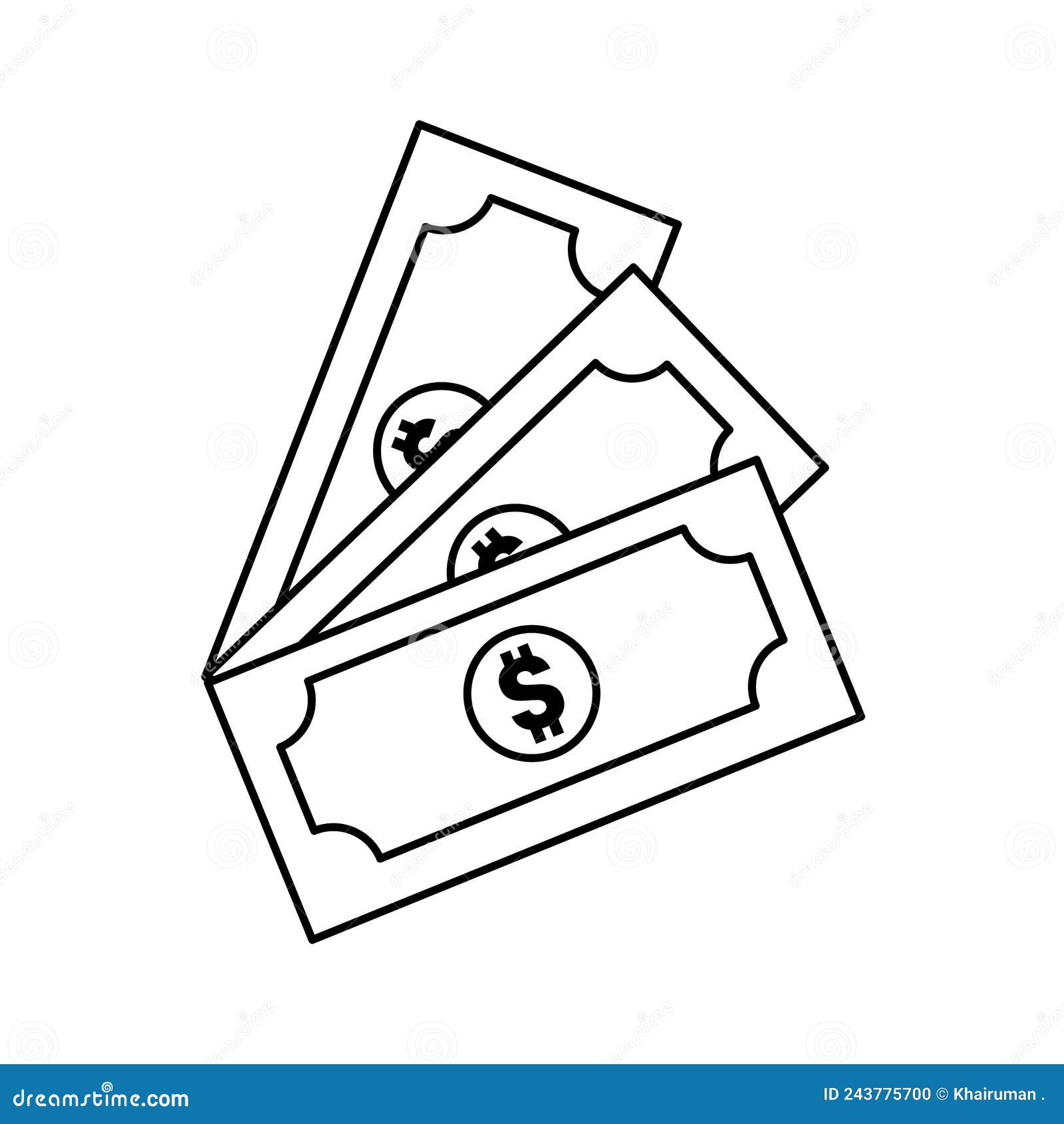 Dollars Cash Outline Icon Illustration on White Background Stock Vector ...
