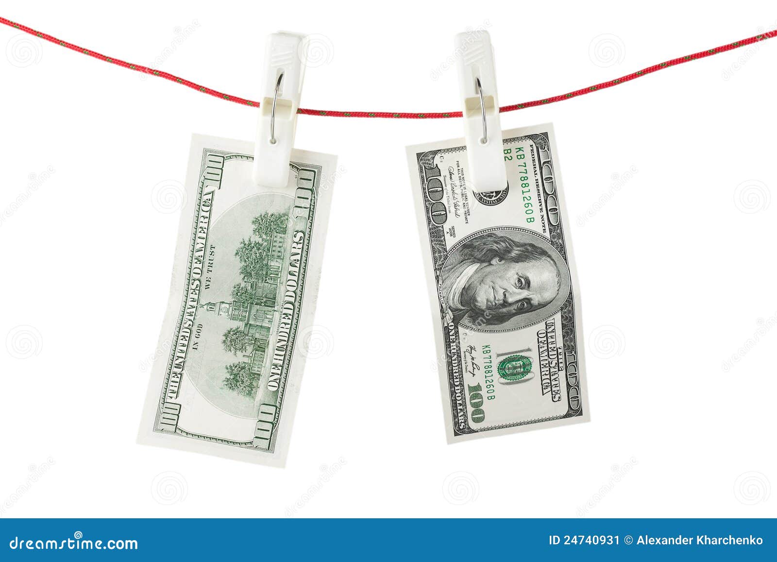 Dollars with clothespins stock image. Image of finance 24740931