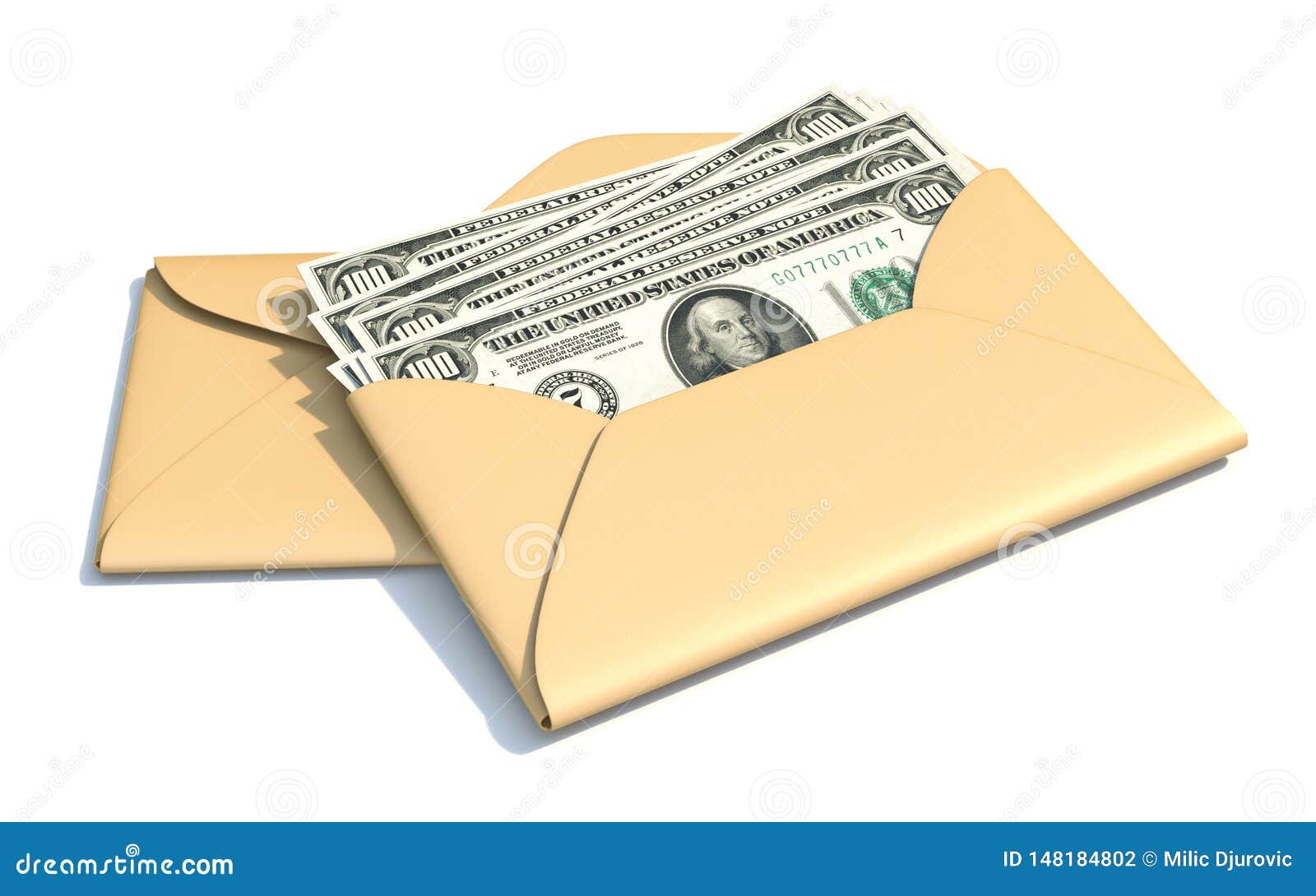 Dollars in envelope 3D stock illustration. Illustration of finance