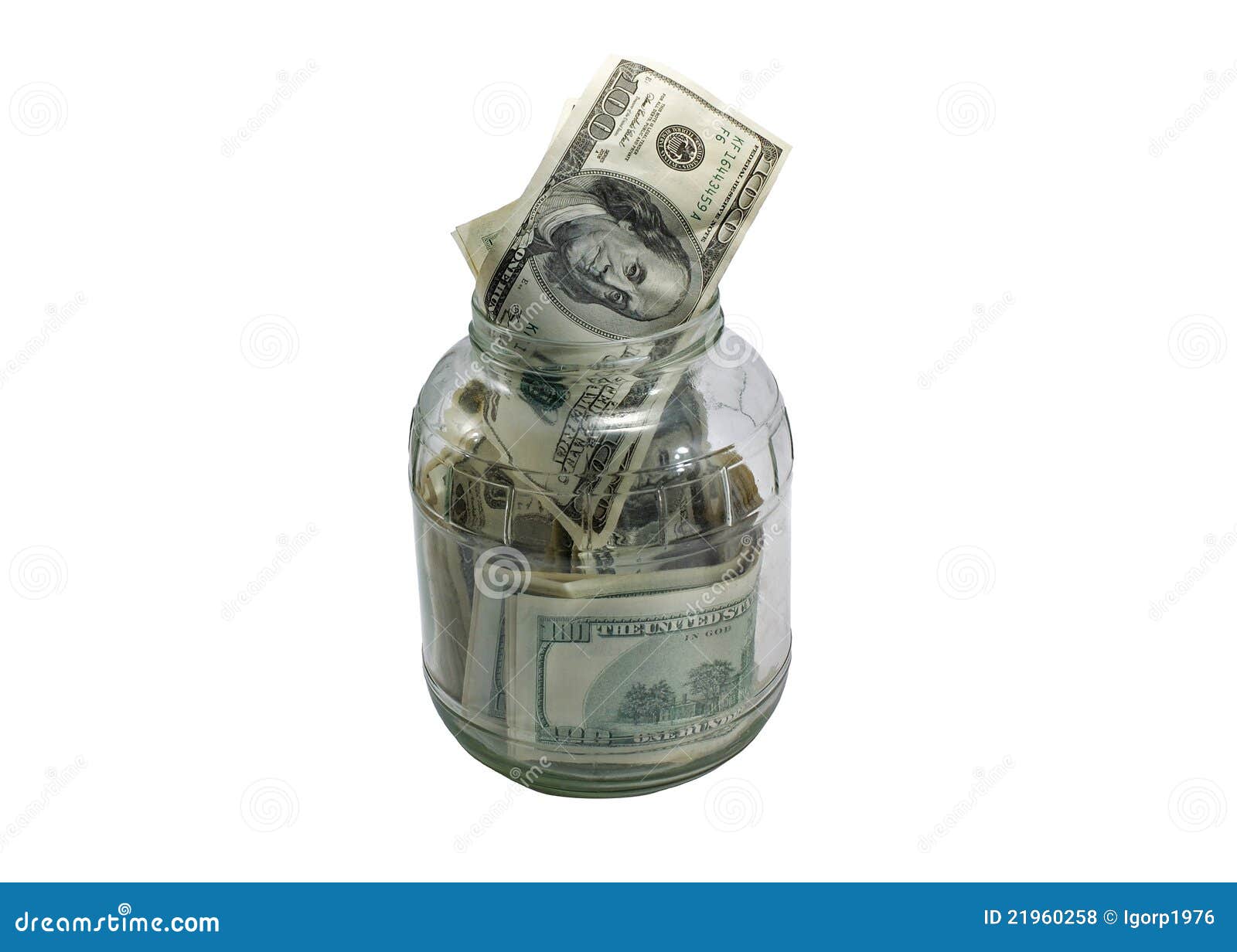 Dollars in a glass jar stock photo. Image of money, cash 21960258