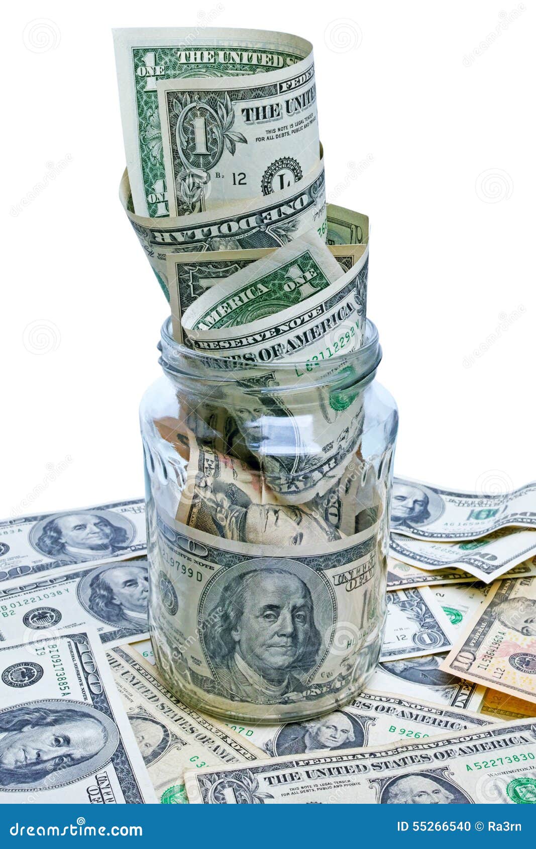 Dollars in glass jar stock photo. Image of currency, bank 55266540