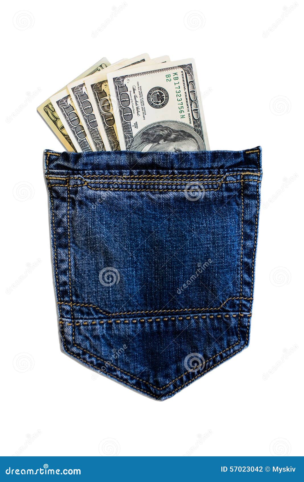 Dollars in jeans stock photo. Image of denim, currency 57023042