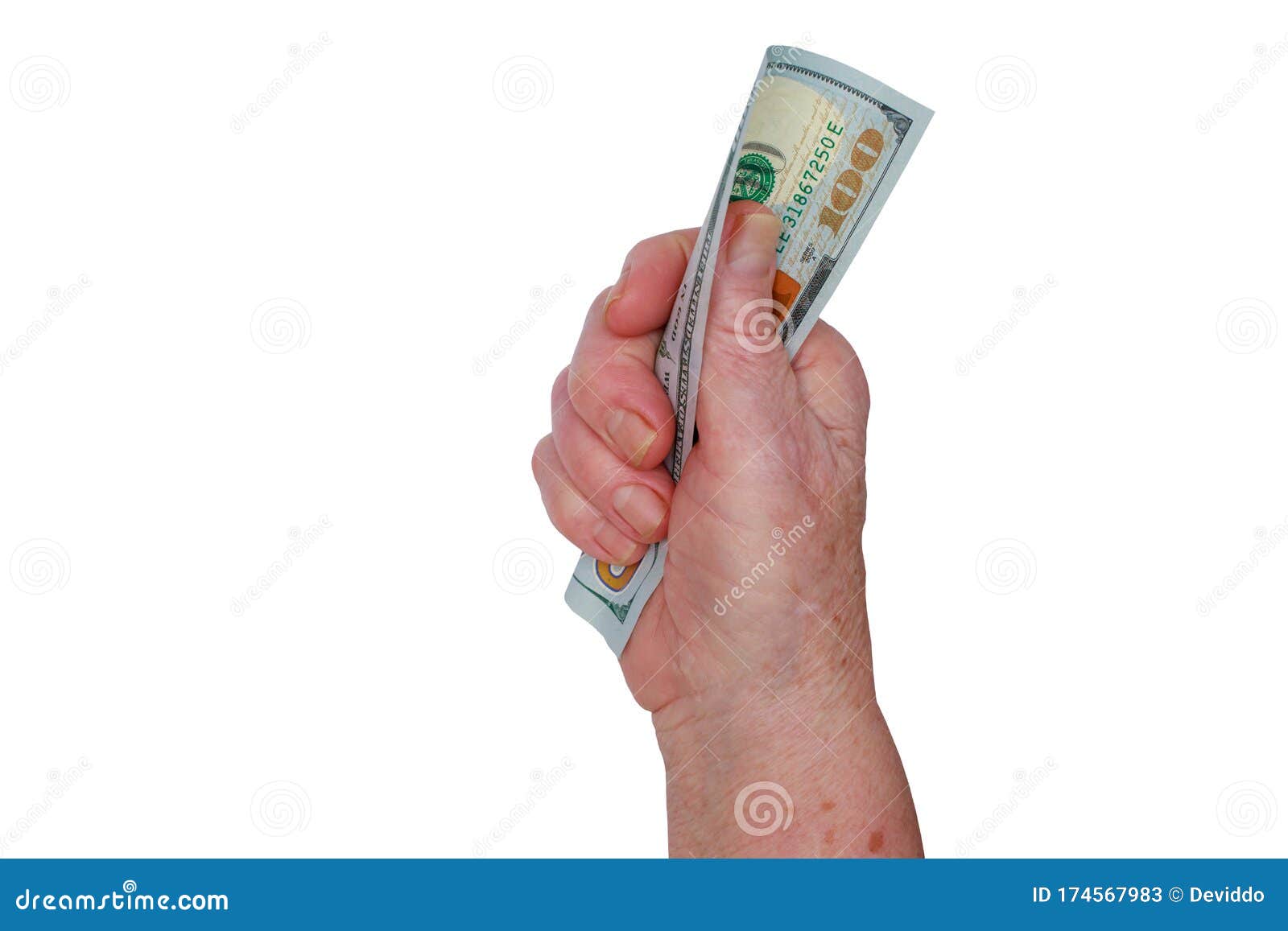 dollars in old female hands