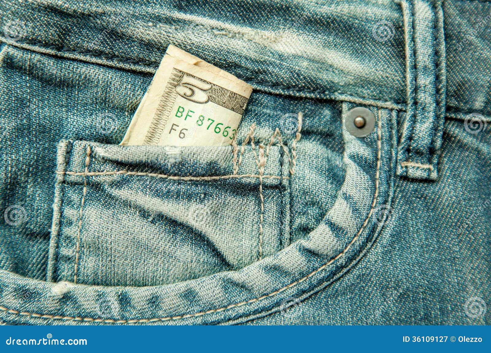 5 Dollars in the Pocket of Jeans Stock Image Image of carry, concepts