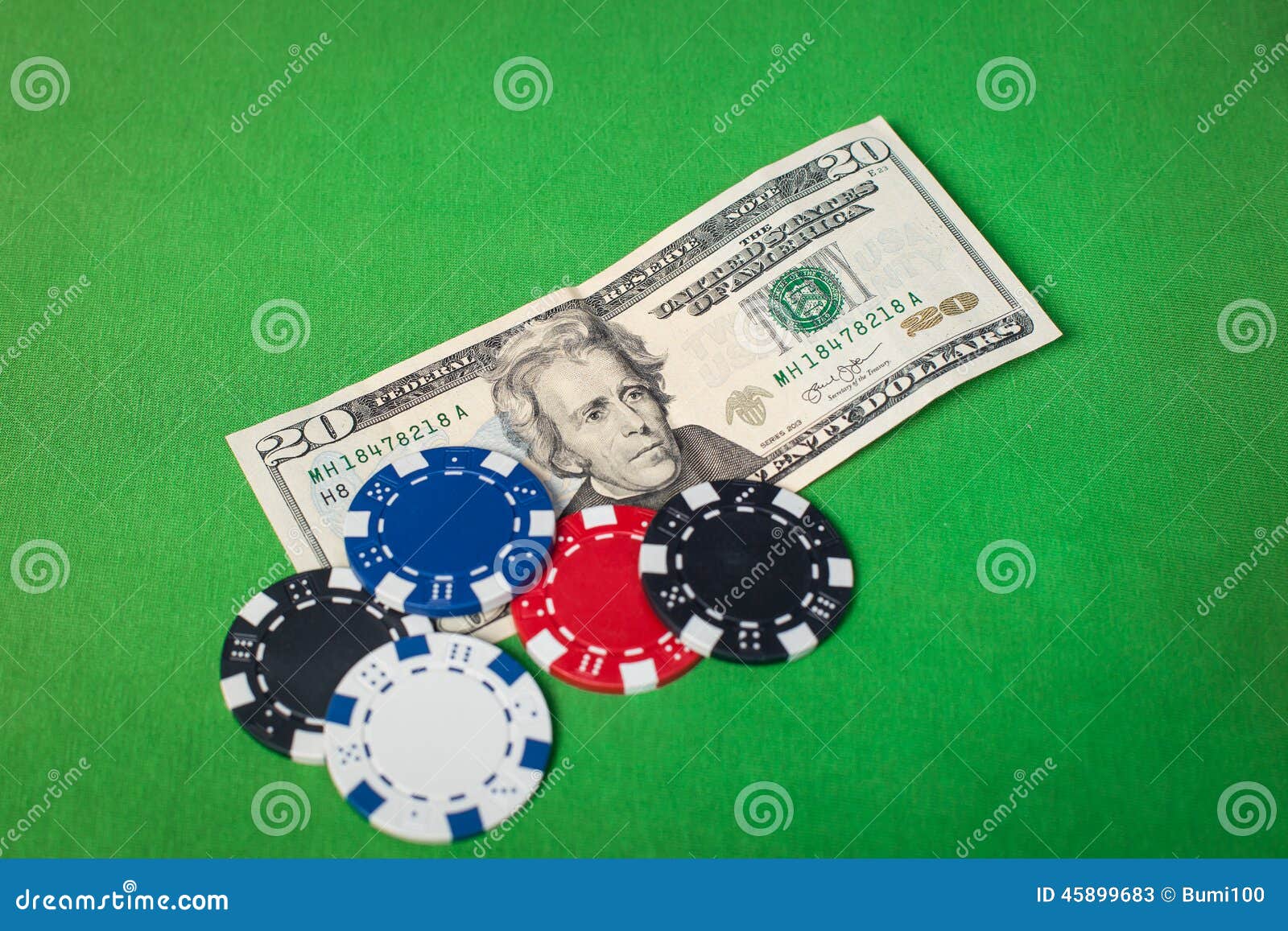 Dollars and Poker Chips on a Green Table Stock Image Image of success