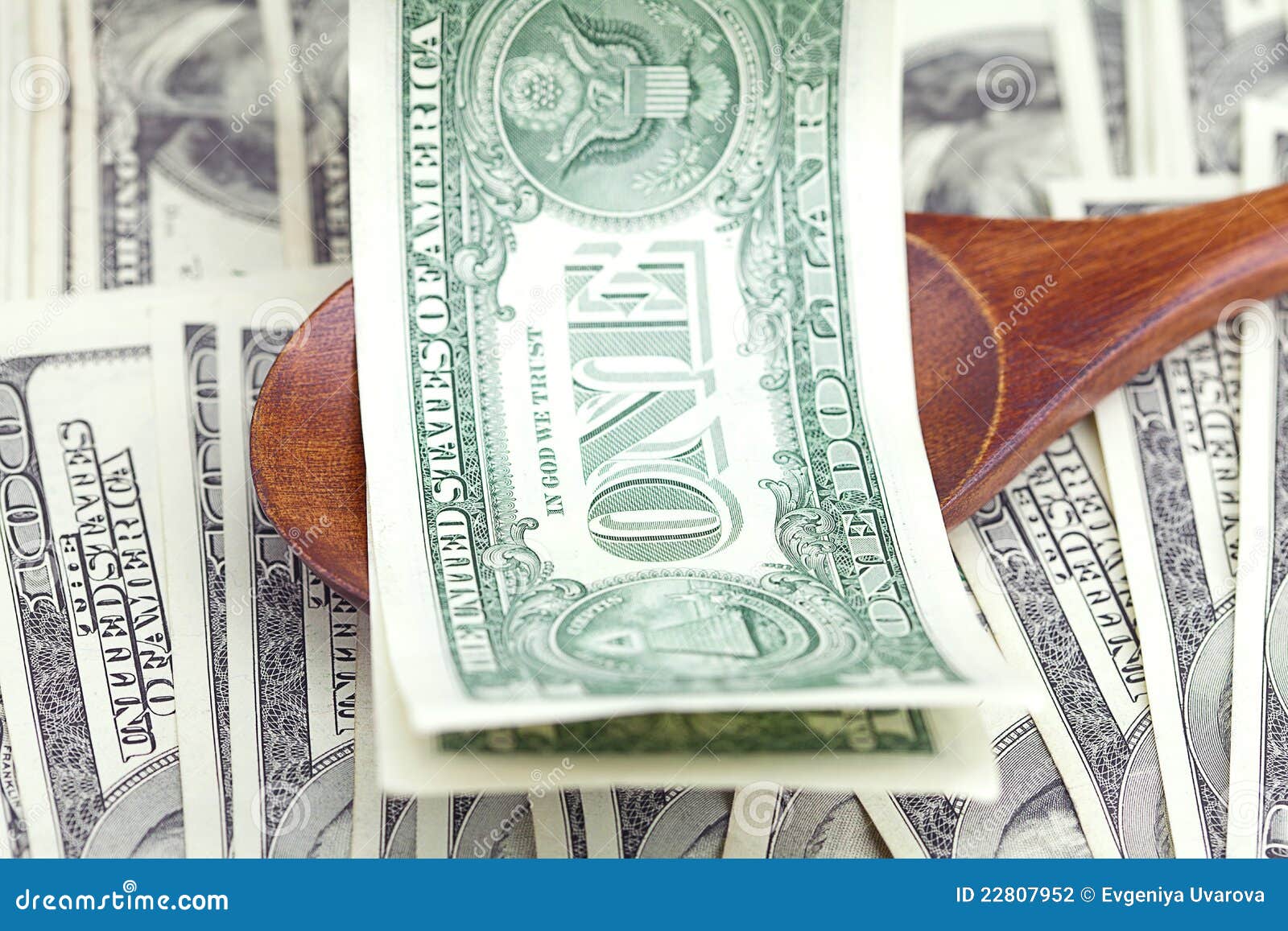 Dollars in the Wooden Spoon Stock Photo Image of fund, currency 22807952