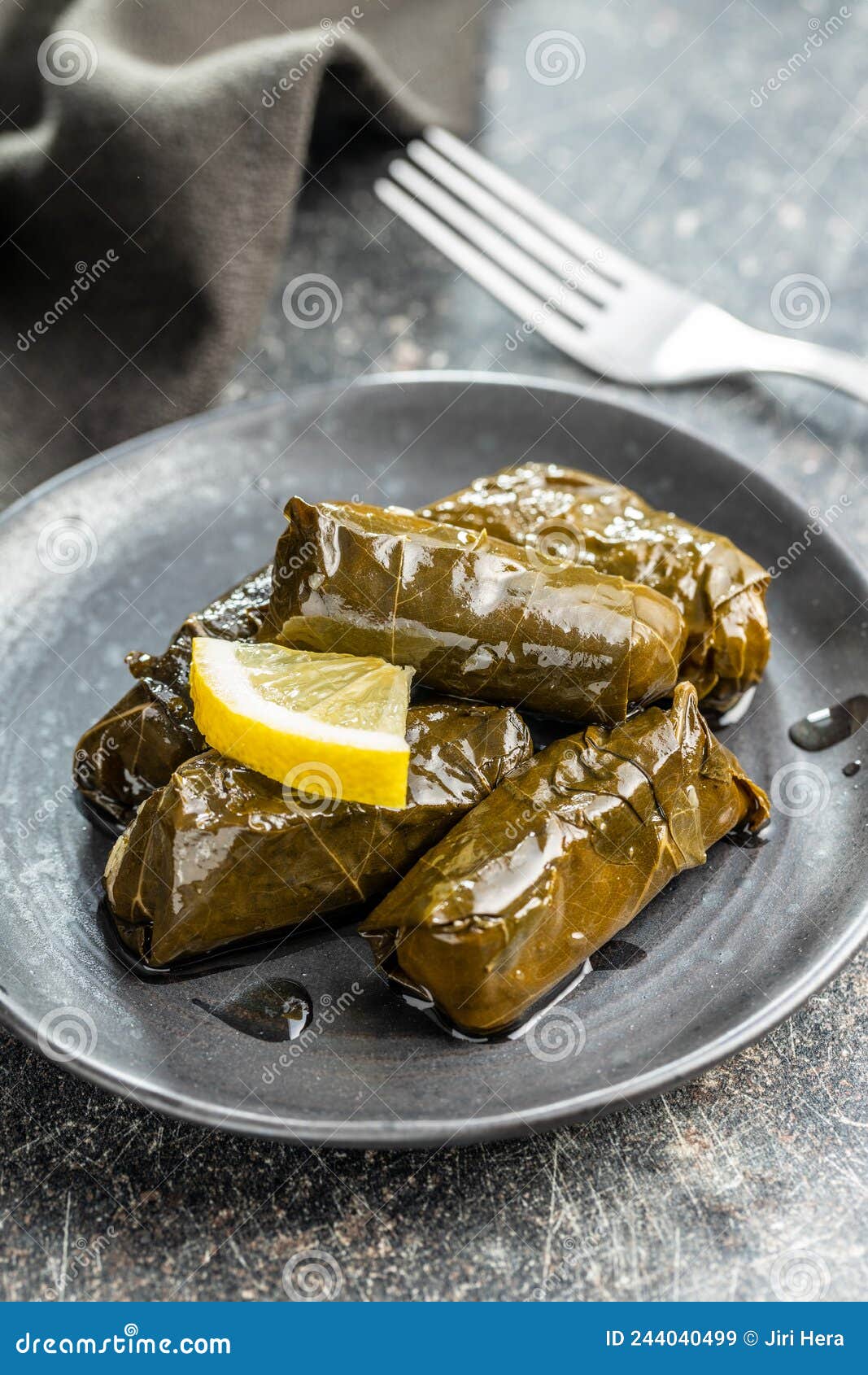Dolmades. Stuffed Vine Leaves. Greek Appetizer on Plate Stock Image