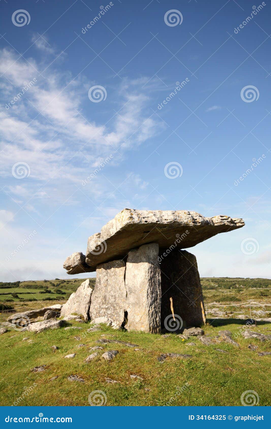 Dolmen, Burren, Irlandia. Dolmen, antyczny monolit w Burren, okręg administracyjny Clare, Irlandia