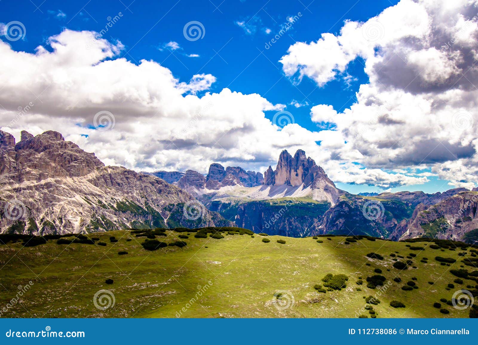 dolomite landscape with the three peaks of lavaredo, italy