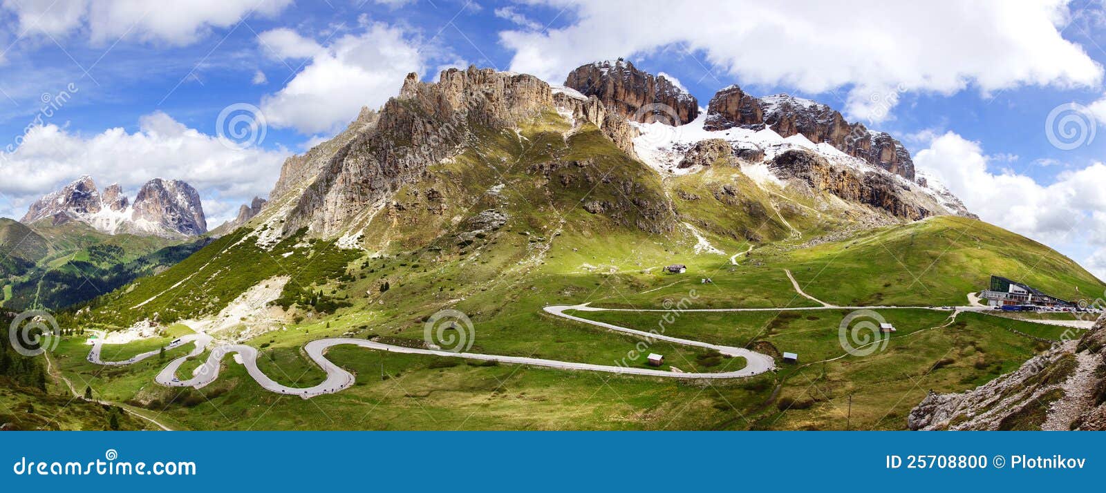 dolomites landscape with mountain road.