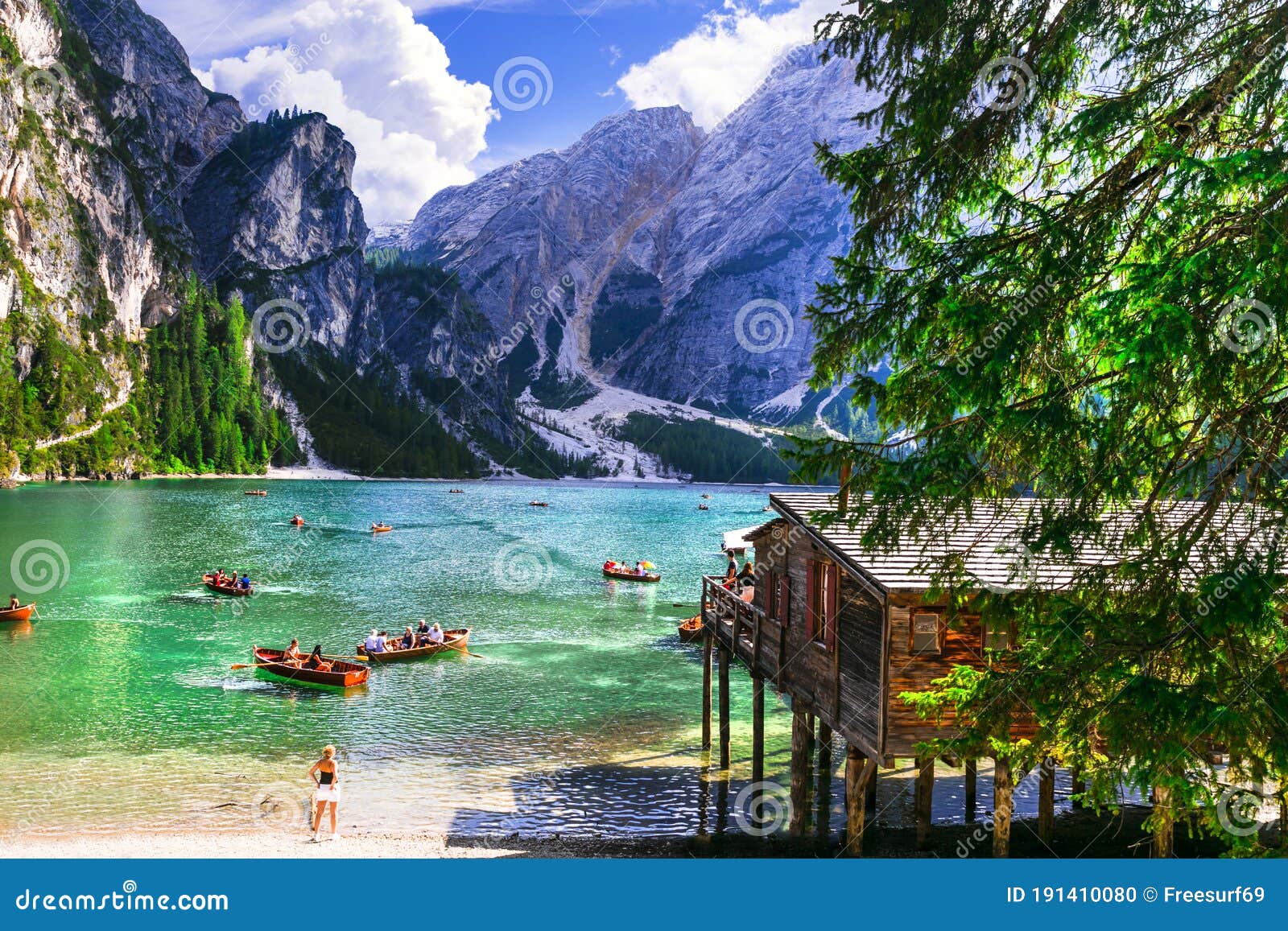 Dolomites Mountains Lake Lago Di Braiesitaly Editorial Image Image