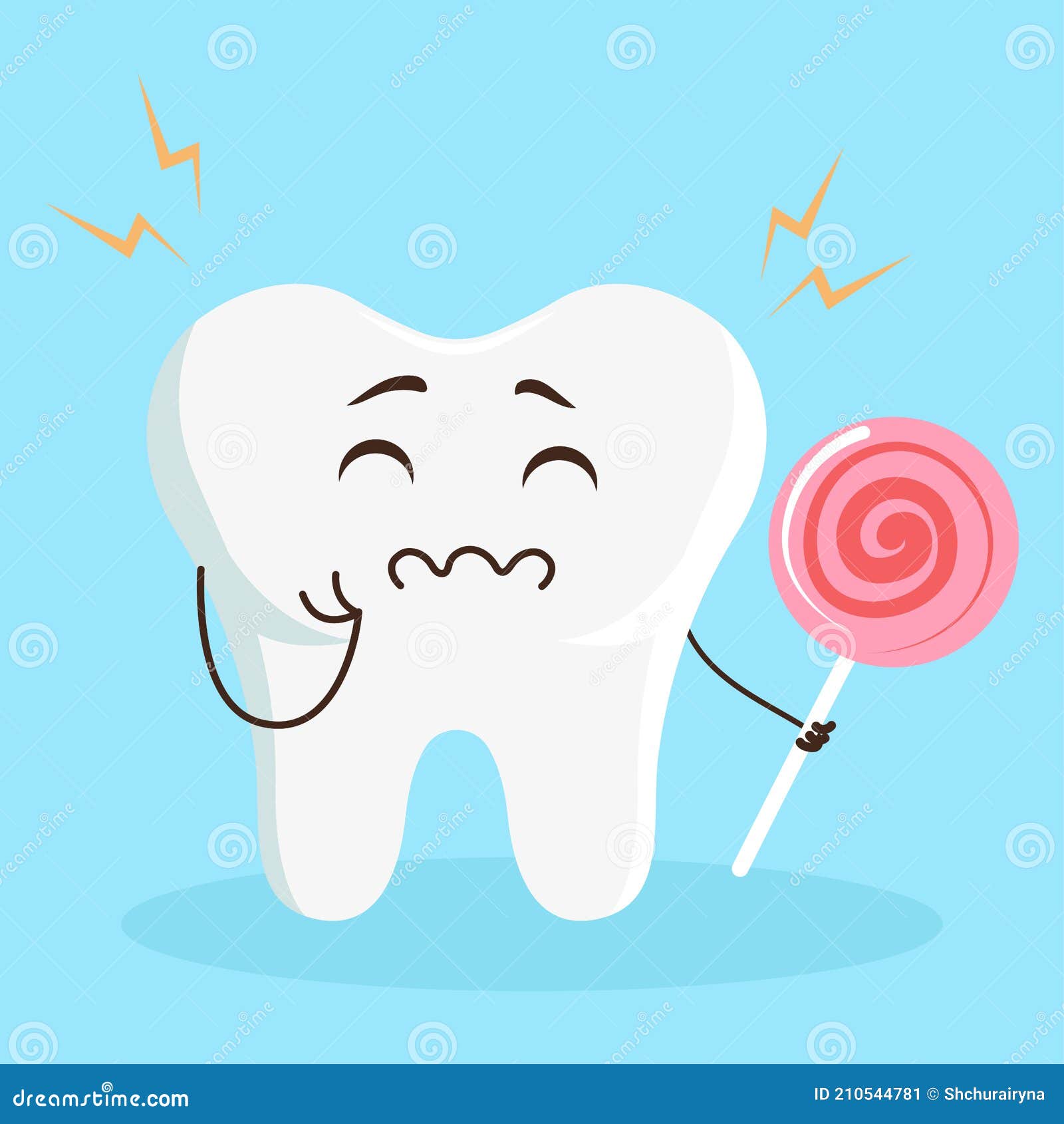 Dolor De Muelas. Lindo Diente Con Caries De Dulces Ilustración del Vector -  Ilustración de oral, malo: 210544781