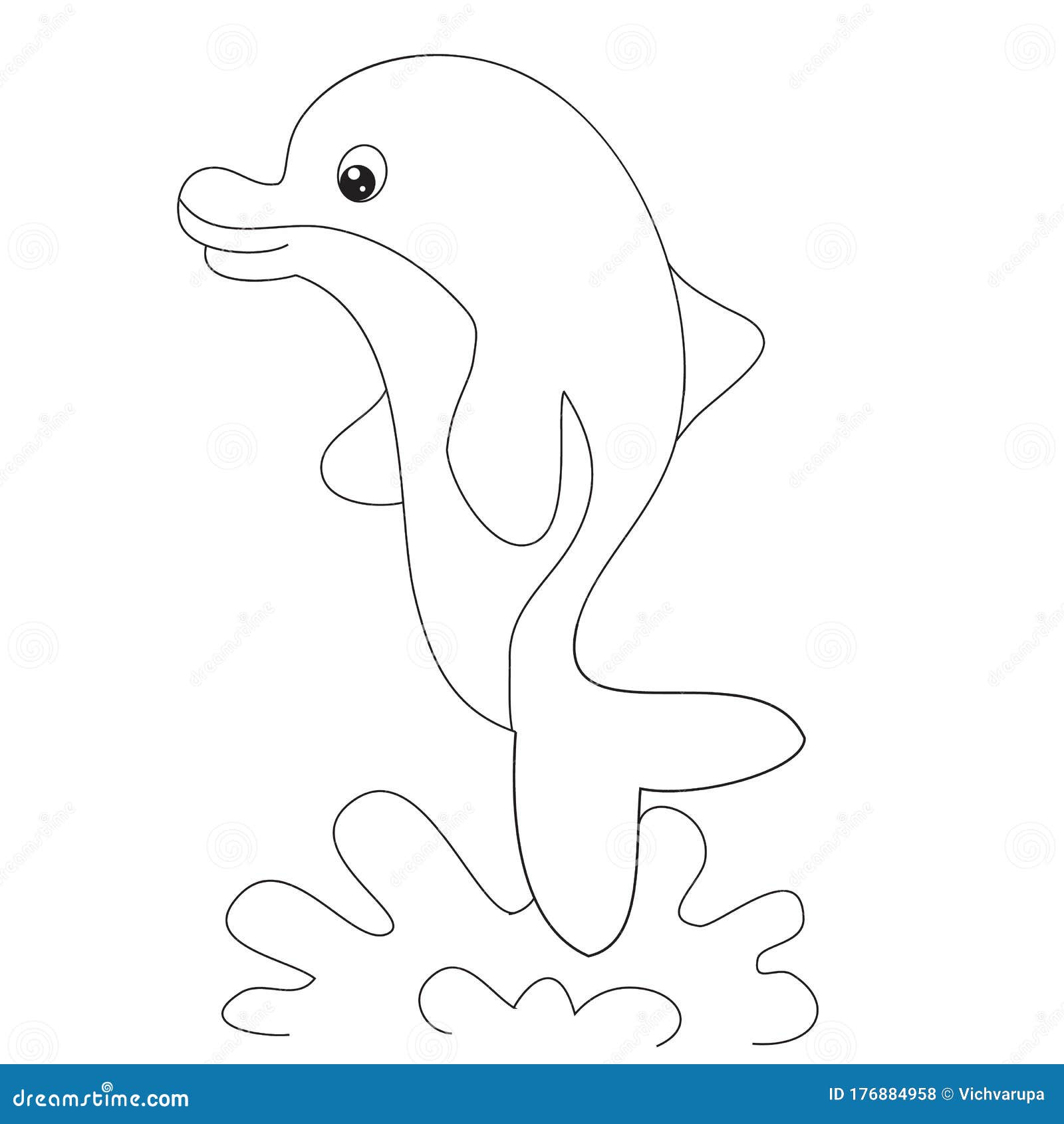 Dolphin in Cartoon Style Jumped Out of the Water, Outline Drawing, Isolated  Object on a White Background, Vector Stock Vector - Illustration of marine,  character: 176884958