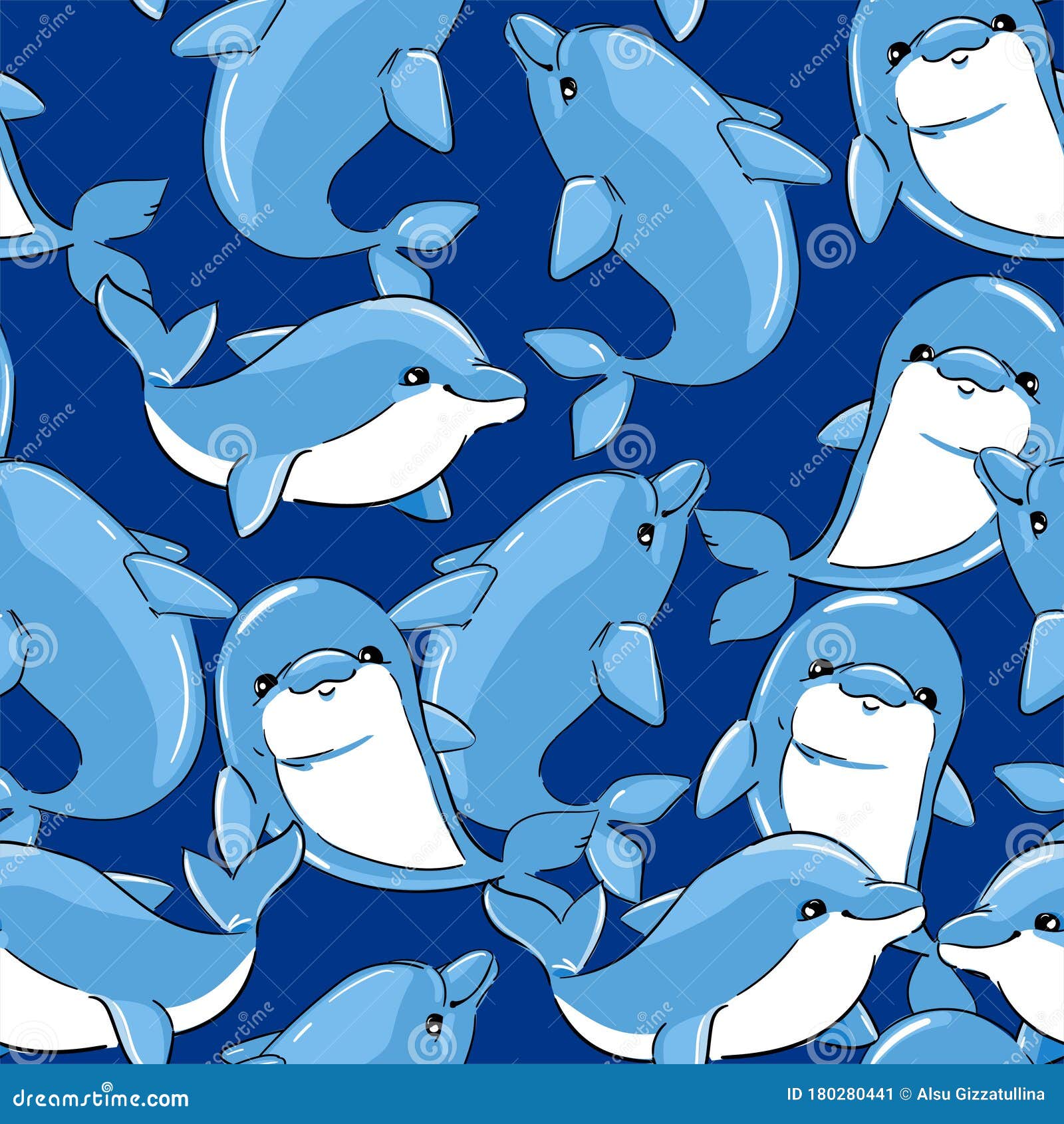 dolphin print seamless texture for textile, fabric, swimsuit. marine theme, ocean. summer graphic  pattern with cute fishes