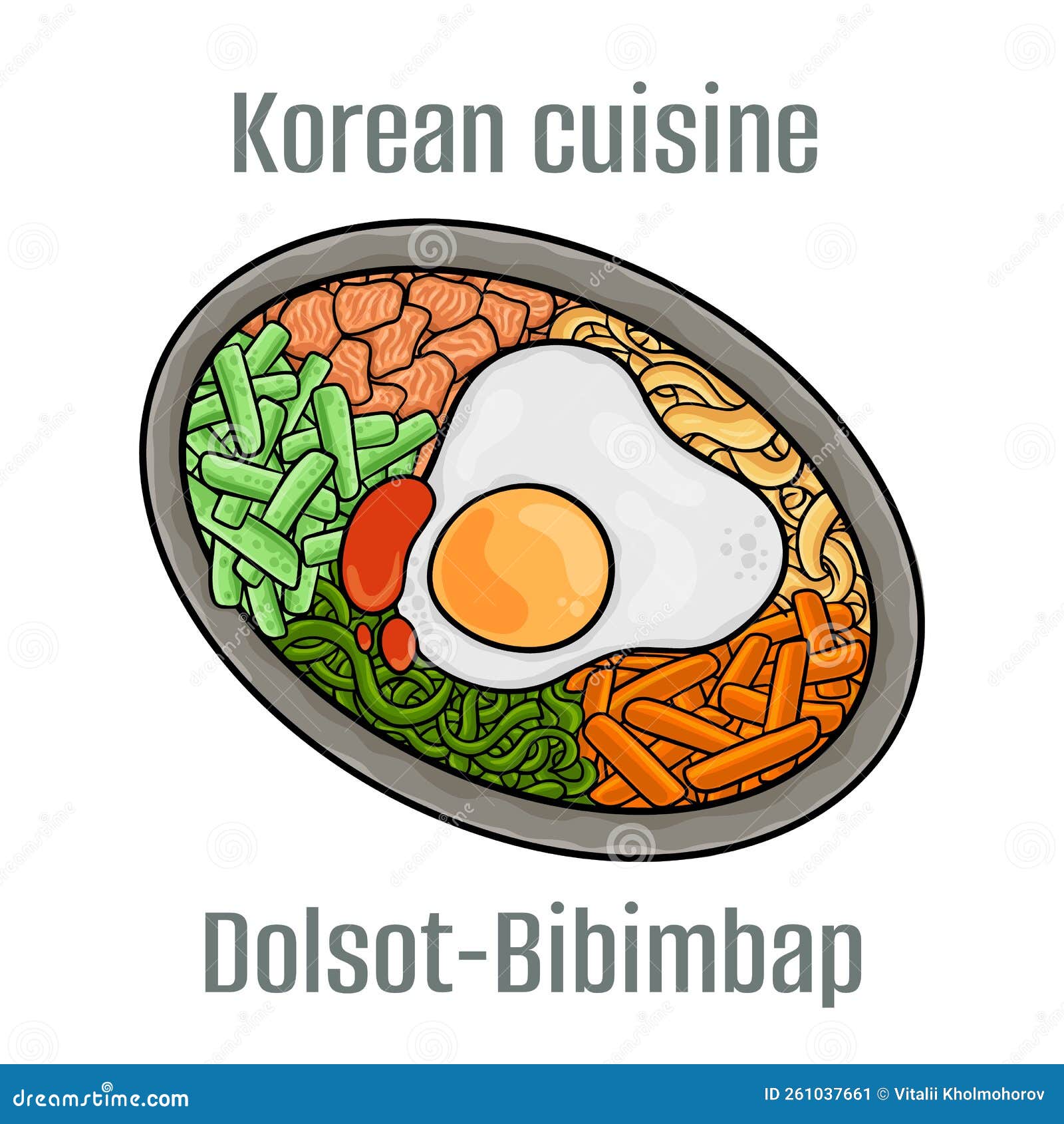 dolsot-bibimbap. typical ingredients in bibimbap are rice, sauteed vegetables, a fried egg, red chili paste and soybean paste.