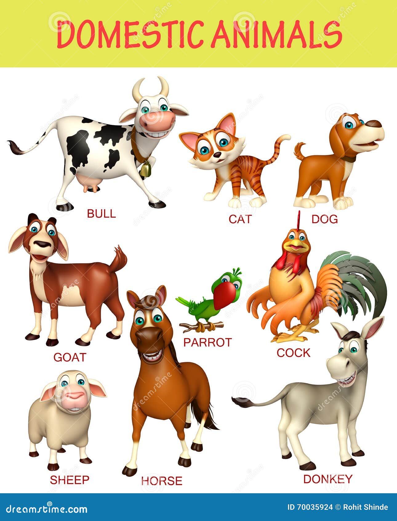 Domastic animal chart stock illustration. Illustration of village - 70035924