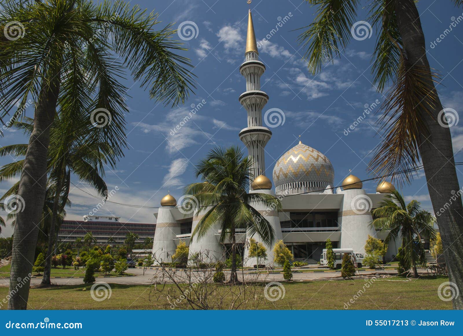 dome and minarets of sabah state mosque in kota kinabalu